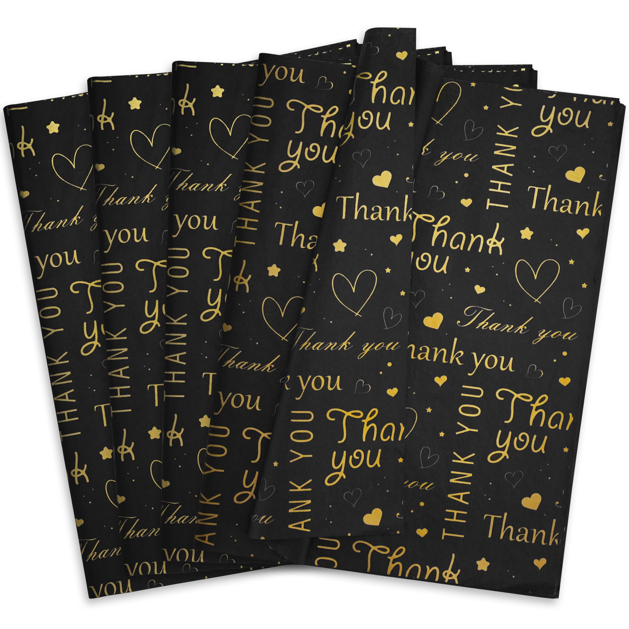 Hi Sasara 100 Sheets Black with Gold Thank You Tissue Paper, 14 x 20 inch, Perfect for Small Business and Gift Bags