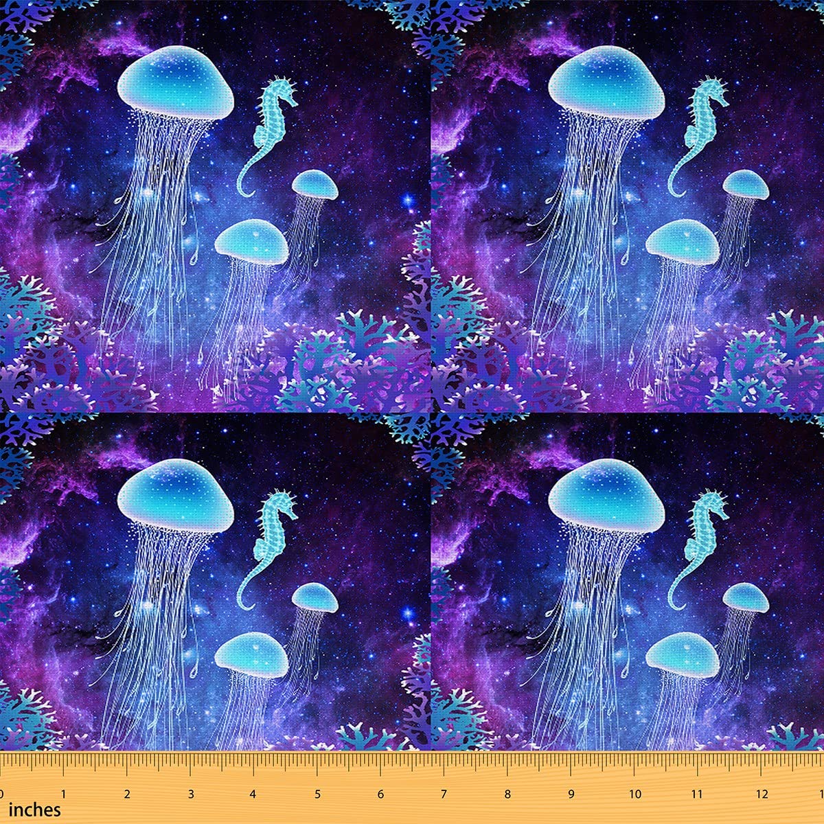 Jellyfish Upholstery Fabric by The Yard Galaxy Outer Space Sea Horse Print Reupholstery Fabric for Chairs Nautical Sea Creatures Decorative Waterproof Outdoor Fabric 2 Yards (L184*W150cm)