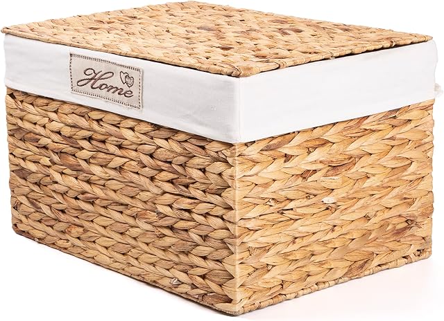 Greenleaves Water Hyacinth Wicker Trunk Nursery Toy Blanket Storage Chest Basket Box Bedside-Three (Medium)