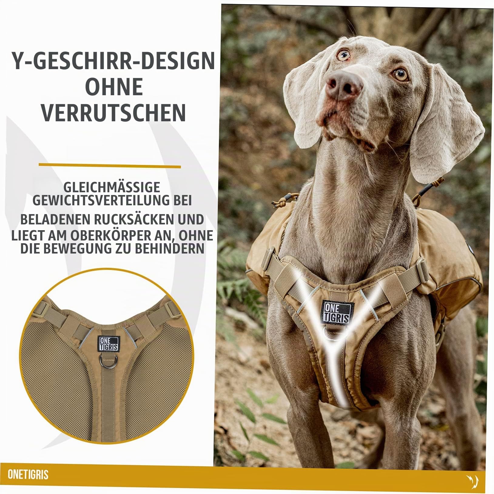 OneTigris CAMELUS Hunderucksack Reißen Camping Wandern Hundebackpack für M/L Größe Hunde (M, Coyote Braun)