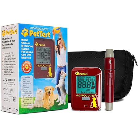 PetTest Glucose Monitoring System | Blood Sugar Check Kit for Dogs & Cats - Full Kit Includes 25 Test Strips, 25 Lancets, Red Dot Lancing Device, Glucose Meter, Carrying Case | Pets Diabetic Supplies