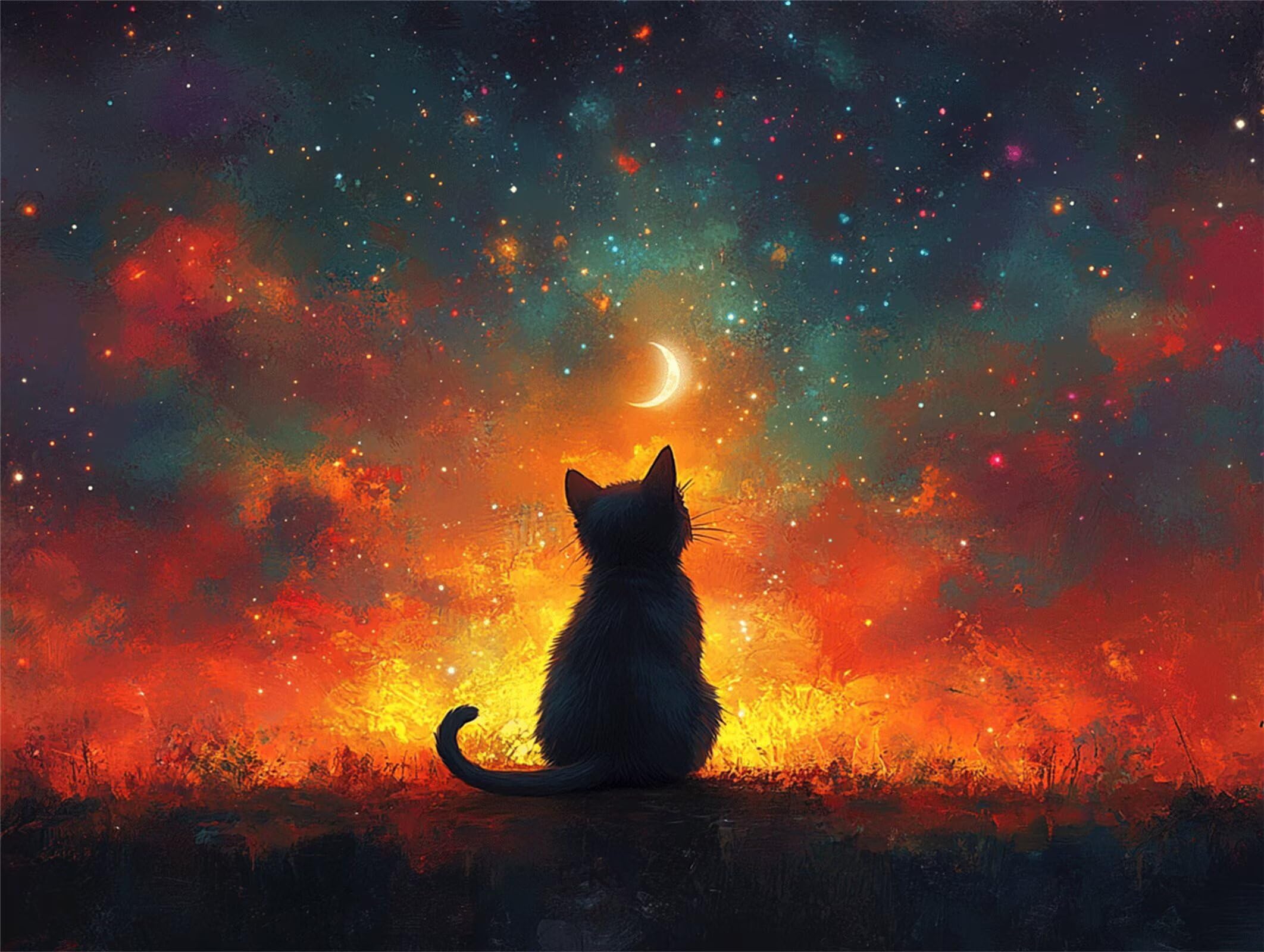 Puzzle 4000 sztuk 141 x 87 cm, Puzzle dla dorosłych Księżyc kot, n-853
