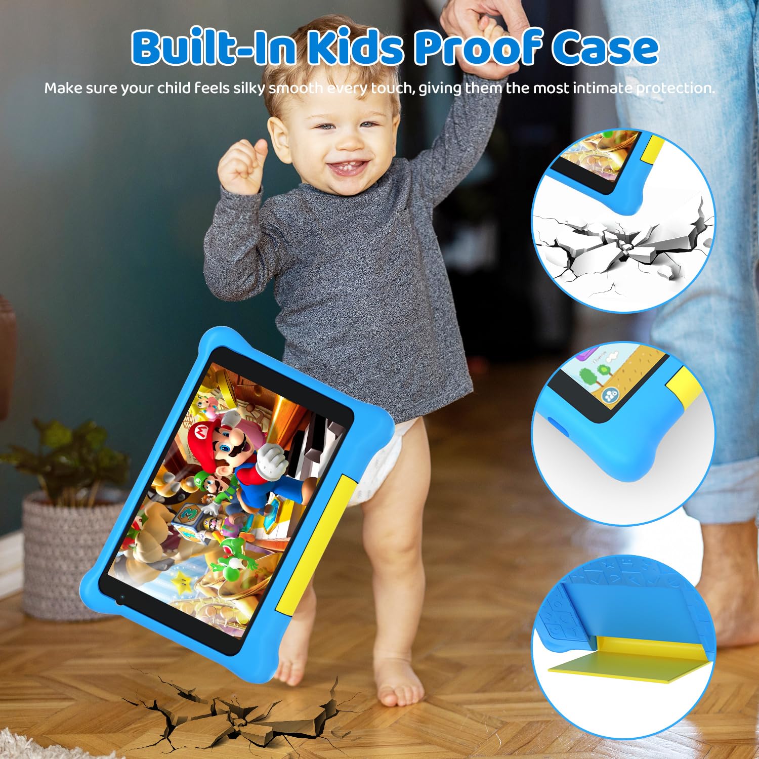 Gleeso Tablet Bambini 7 Pollici Android Tablet con Controllo Parentale, Kids Tablets 32GB+128GB TF, Kids Pre-Installato, Doppia Fotocamera,Tablet con Protettiva Antiurto Custodia(Blu)