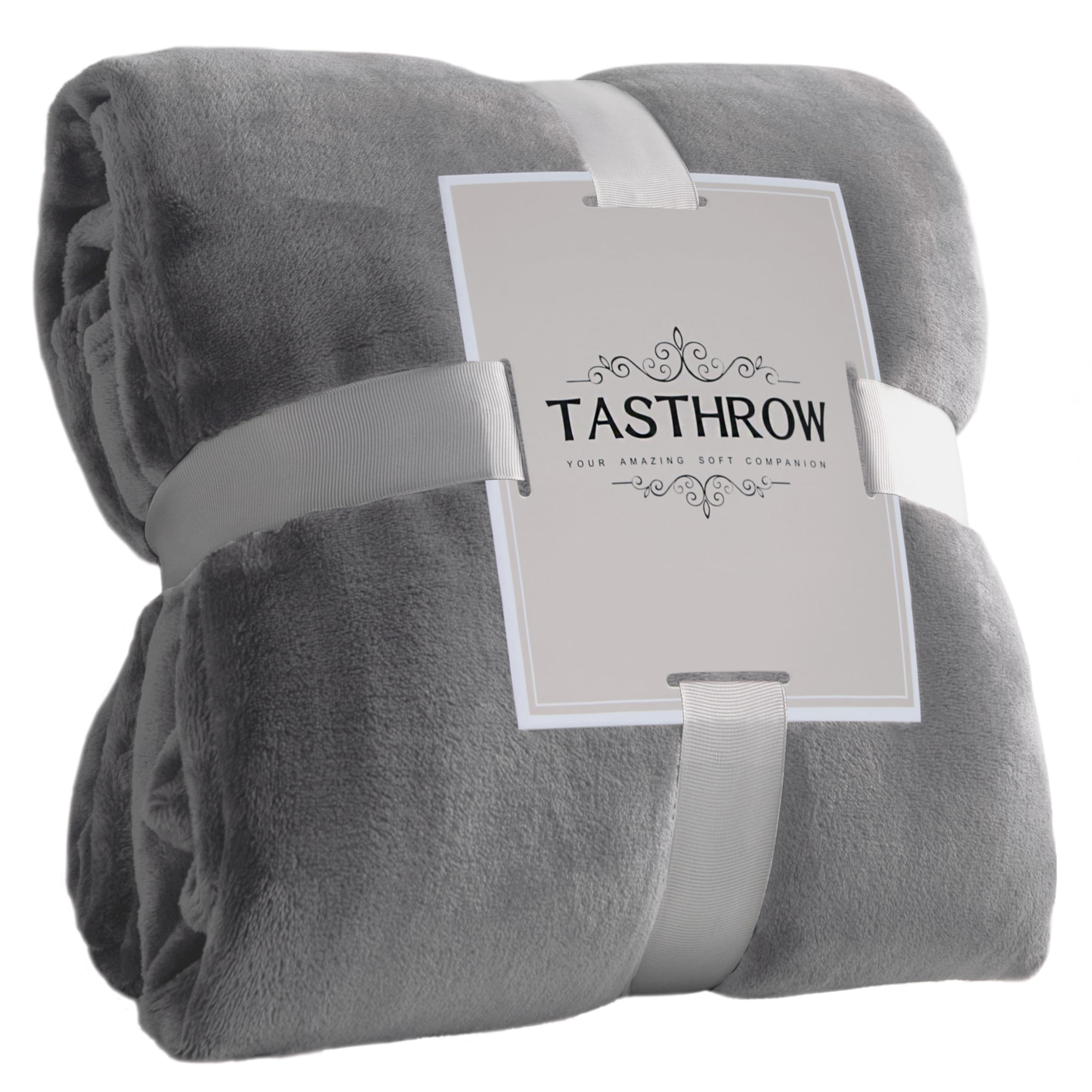 TASTHROW Grey Lightweight Flannel Blanket for Bed 130 x 150 cm, Large Soft Blanket for Sofa Plush, Lightweight and Soft Blanket Suitable for All Seasons