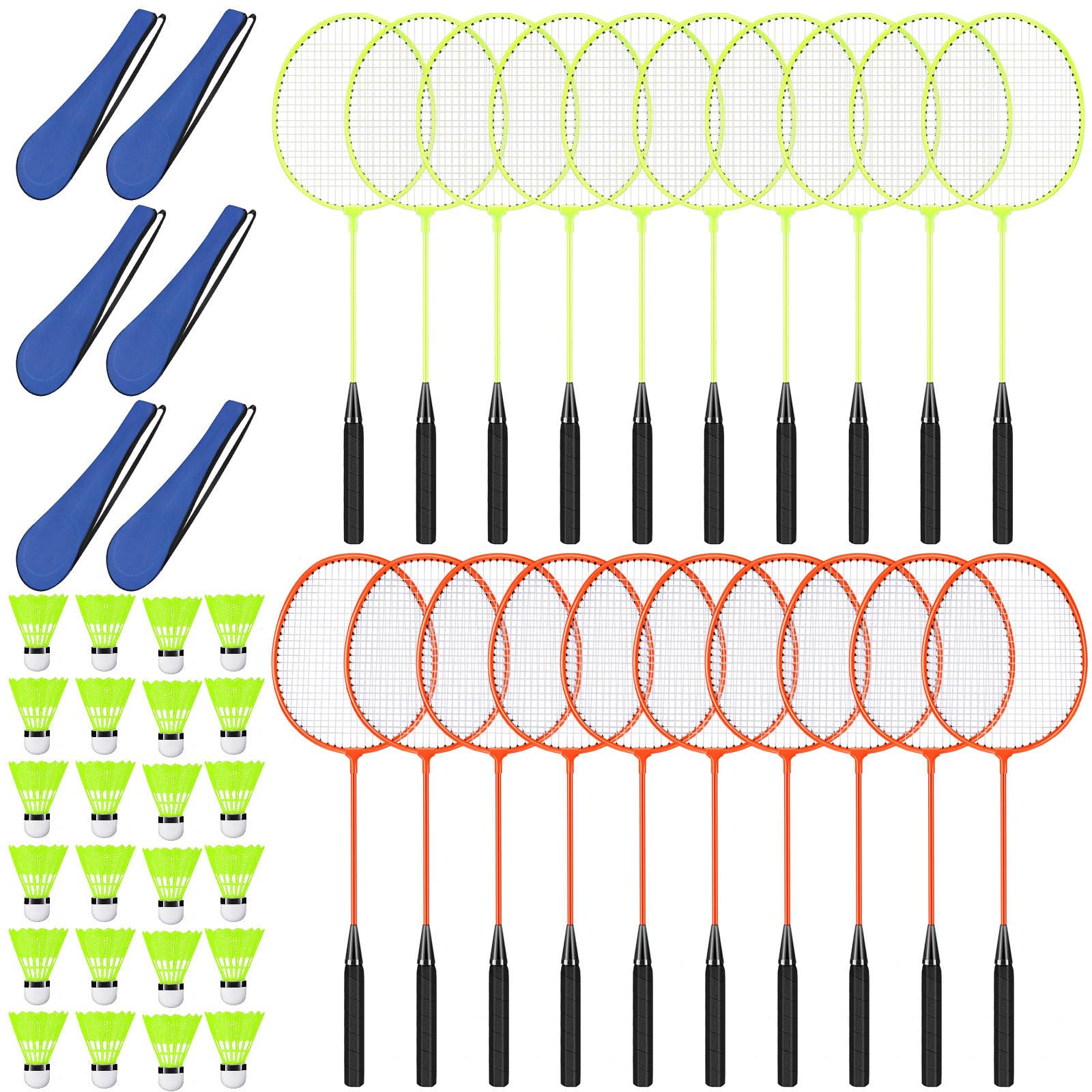 20 Pcs Badminton Rackets Set with 24 Shuttlecocks and 6 Carrying Bags, Sturdy Lightweight Badminton Rackets Racquet for Adults Beginners Indoor Outdoor Backyards