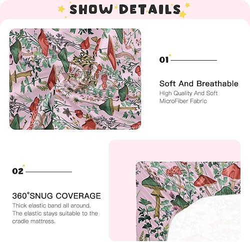 Miniatura 5 de Kigai Fitted Crib Sheet for Boys Girls,Mushroom Leaves Jersey Knit Baby Sheet for Standard Crib and Toddler Bed Mattresses, Cozy Soft Breathable, 28