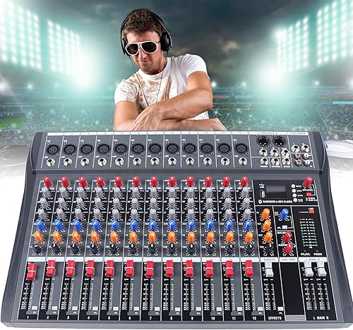 Miniatura 5 de Mezclador profesional de 16 canales, consola Bluetooth Audio Live DJ Power Mixing Amplificador con Bluetooth USB para KTV en casa, conferencias,