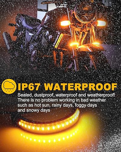 Miniatura 5 de Tira de luz diurna de 5 pulgadas para motocicleta, tira LED switchback blanca y ámbar DRL, intermitentes secuenciales, anillo de horquilla de señal