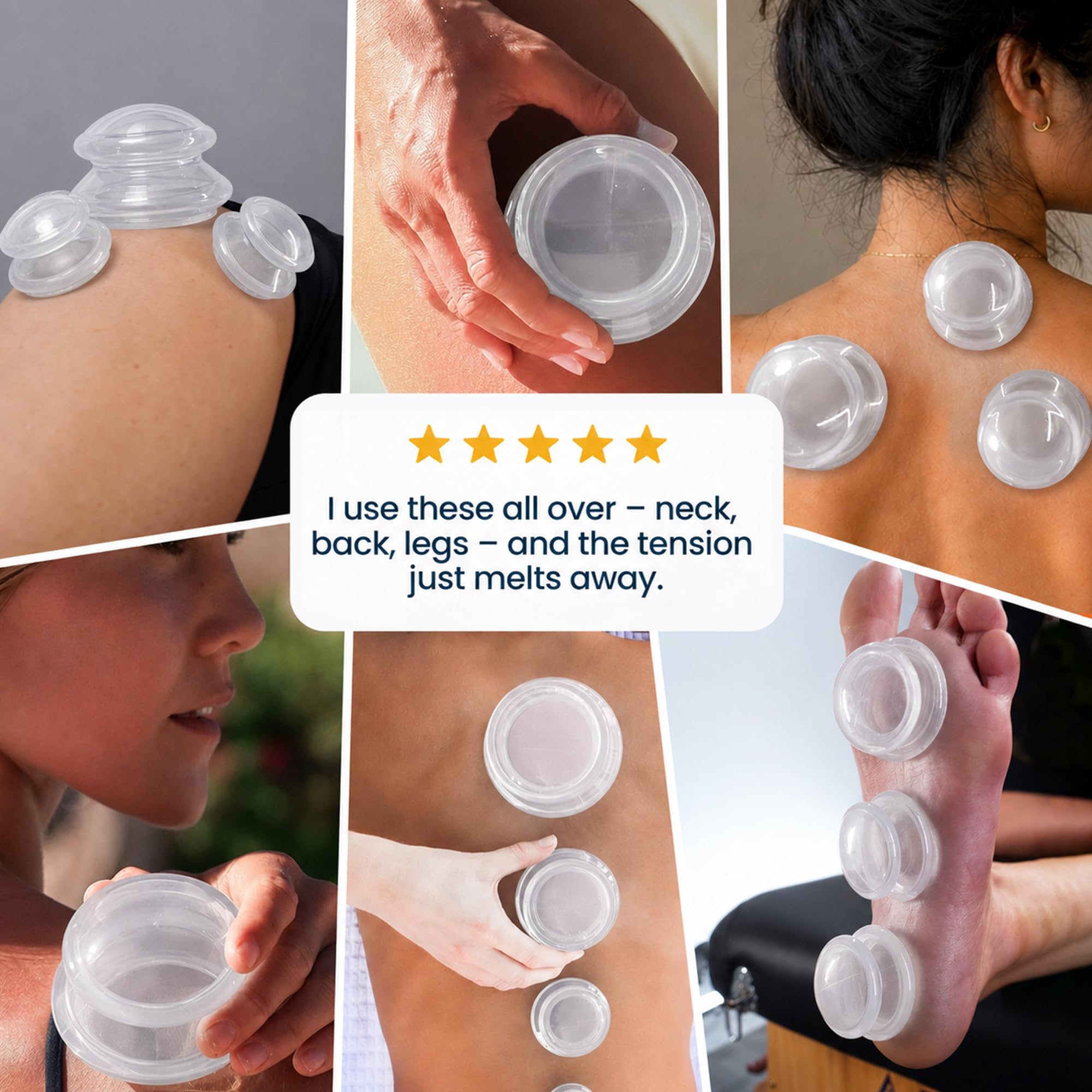 Lure Essentials Edge - Juego de ventosas de silicona para terapia de masaje, vasos de larga duración para uso profesional y doméstico, taza de escultura corporal para celulitis, transparente ultra