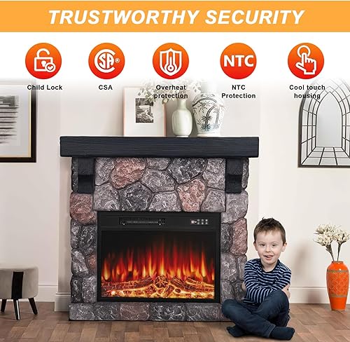 Miniatura 5 de BOSSIN Chimenea eléctrica de 36 pulgadas con repisa, inserto de chimenea eléctrica de 23 pulgadas, soporte de TV independiente con temporizador de