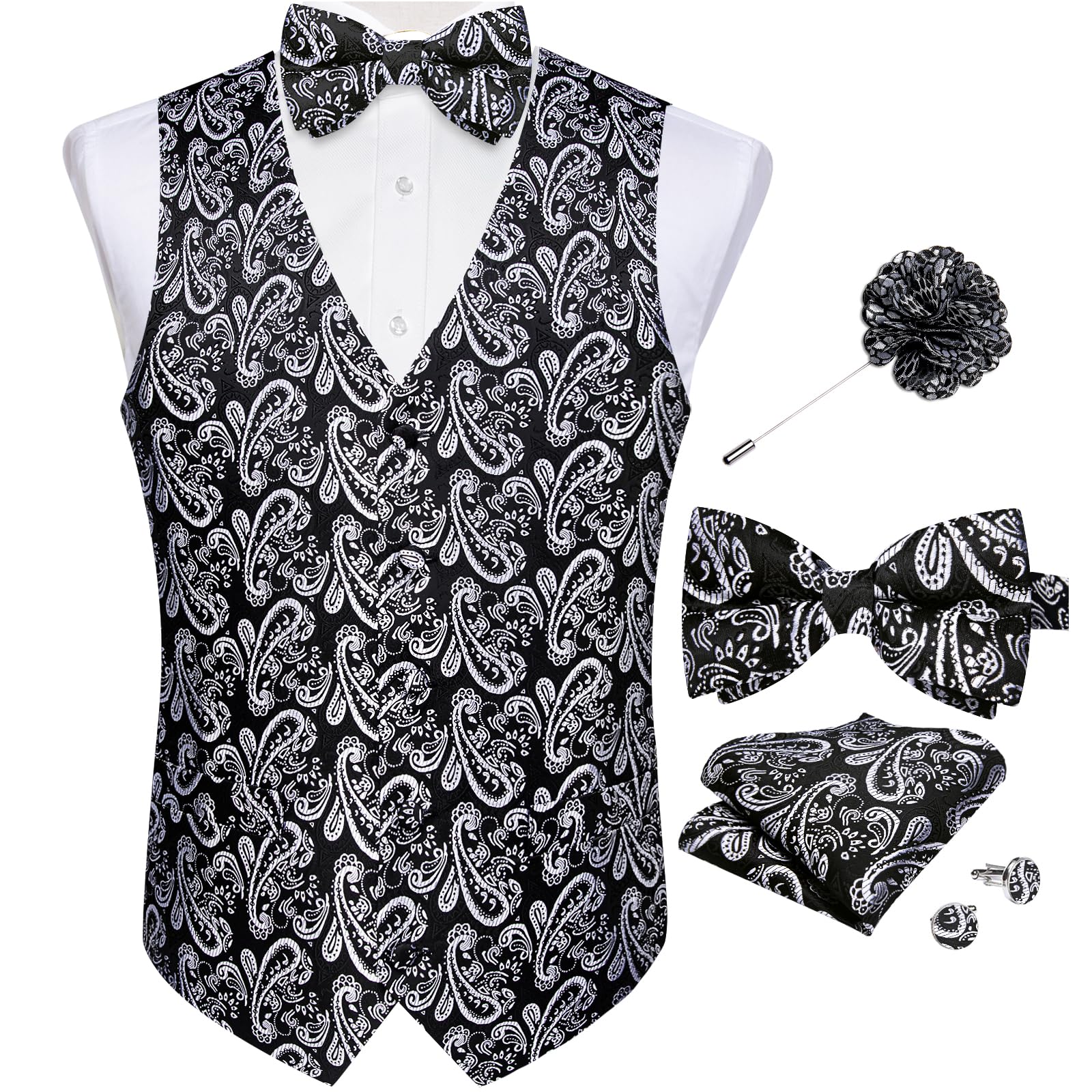 DiBanGu Mens Paisley Suit Vest Bowtie Formal/Casual Dress Waistcoat