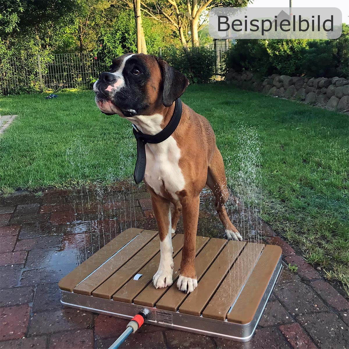 @tec Gartendusche, Ø 70 cm, Höhe: 7,5 cm, Bodendusche für Garten, Pool & Camping, WPC-Bodenplatte mit 18 Fontänen, Fußventil mit Stellrad, 3/4-Zoll Schlauchanschluss, mobil