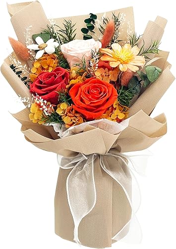 Miniatura 9 de YbbYjun Ramo de flores preservadas, ramo de rosas preservadas naturales de larga duración con caja de regalo, ramo de flores para siempre para el