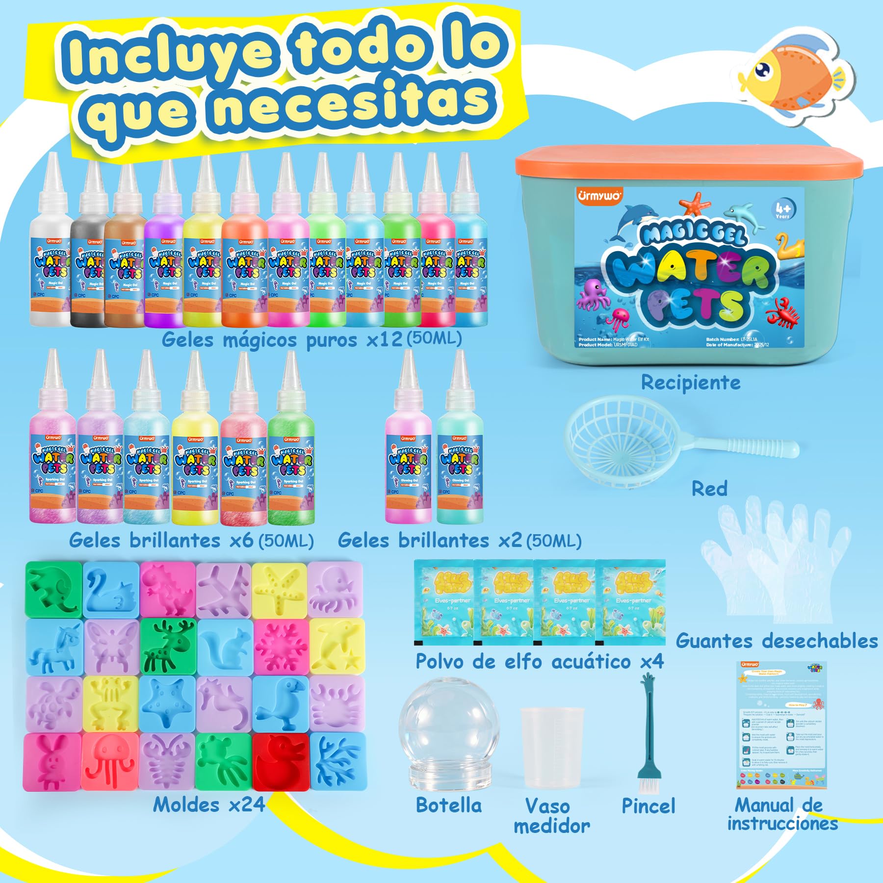 URMYWO Aqua Gelz, 3D Magic Water Elf Kit con 20 Geles y 24 Moldes para Manualidades Niños Creativas, Juguetes DIY, Juegos Educativos y Regalo Original para Niños y Niñas a Partir de 3 Años