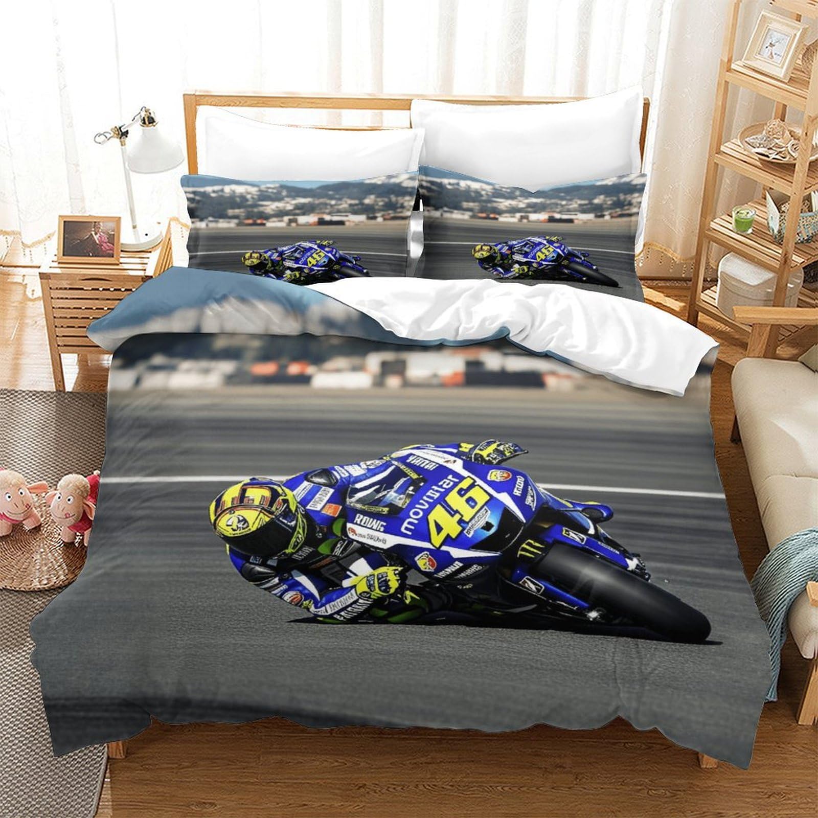 XiaopangXY TT Motorcycle Pattern Bedding Set 3D Printed GPMotor Quilt Cover with Zipper Closure Comforter Cover with Pillowcase King（220x240cm） Duvet Cover for Kids & Adults 3 Pieces