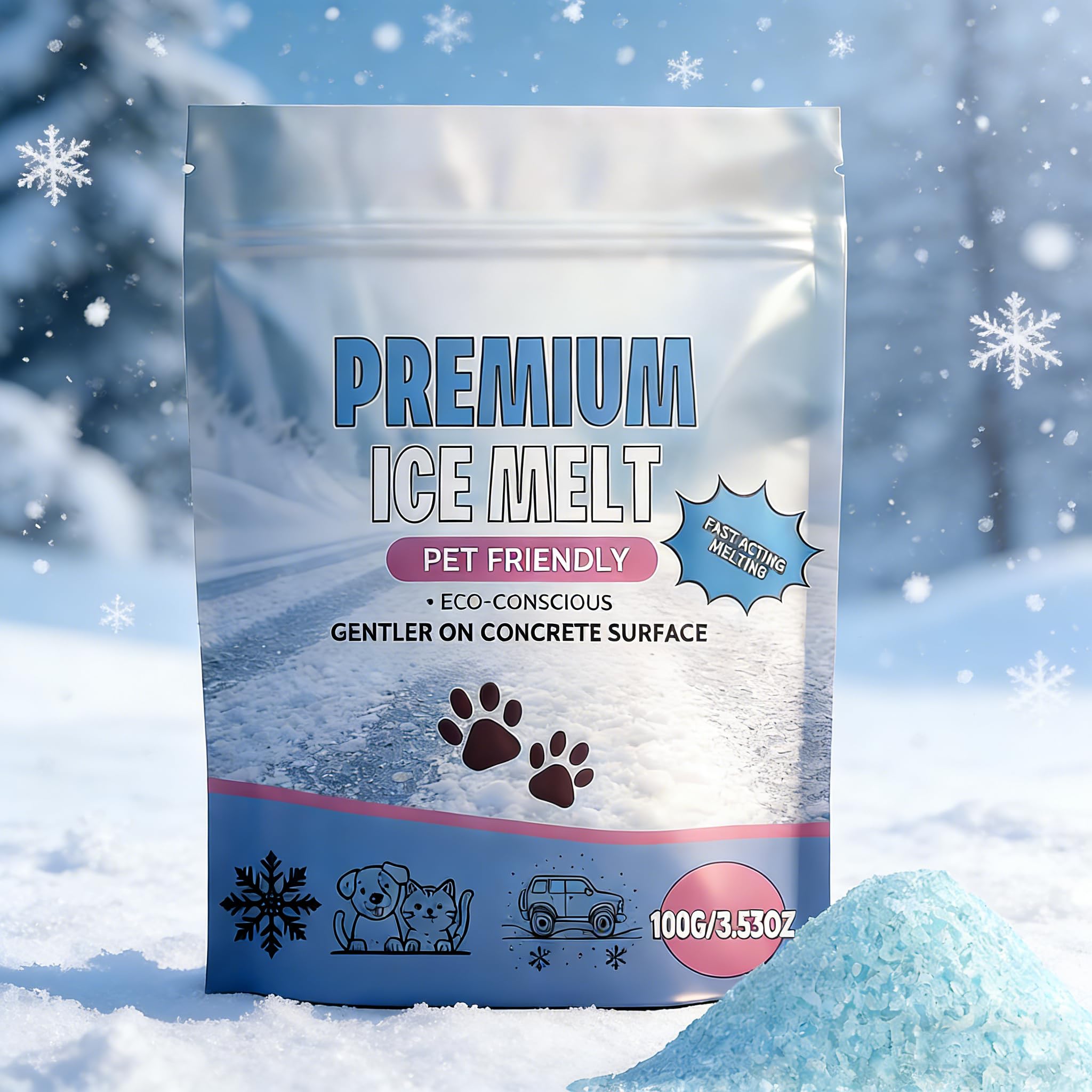 2026 ICES & Snow Melts,Ice Melt - Pet Safe Ice Melt,Pet Friendly Salt for ICES and Snows,Fast-Acting Snow Melts/Ic-e Removal for Driveway Sidewalk,Resealable 100g Bag — view 9
