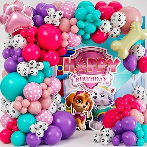 Kit de arco de guirnalda de globos de pata todo en 1 con globos de hueso y huella de pata, globos de pata rosa para decoración de cumpleaños de niña