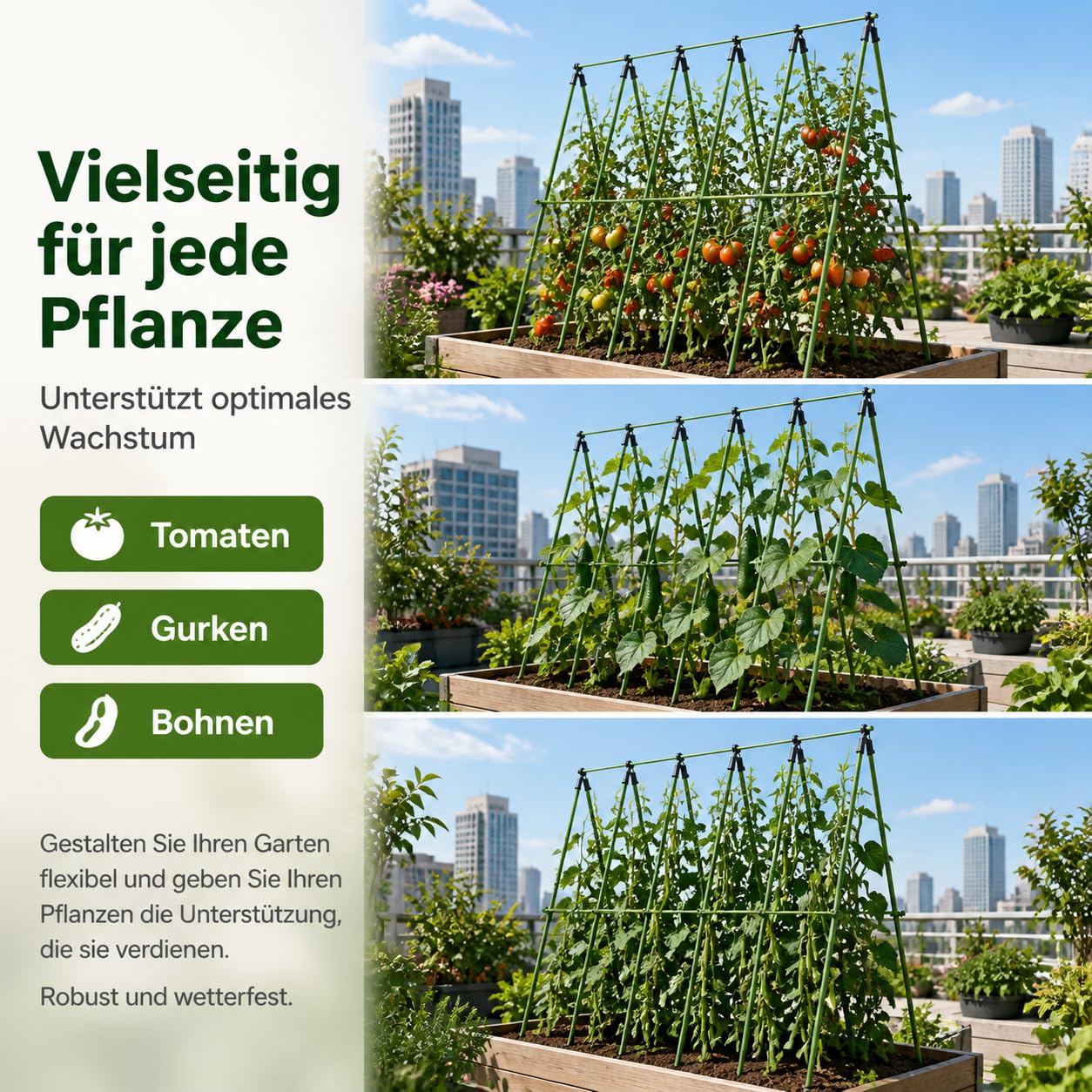 Rankhilfe 300cm, 10er Set Pflanzenstütze 25mm aus beschichtetem Metall, für Kletterpflanzen Gurken Bohnen, grüne Pflanzstäbe mit Bindern, 20mm Durchmesser, 90cm Länge