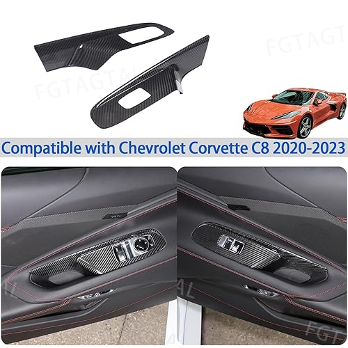 Miniatura 7 de Cubierta de interruptor de elevación de ventana de fibra de carbono real compatible con Chevrolet Corvette C8 2020-2024, cubierta de marco de