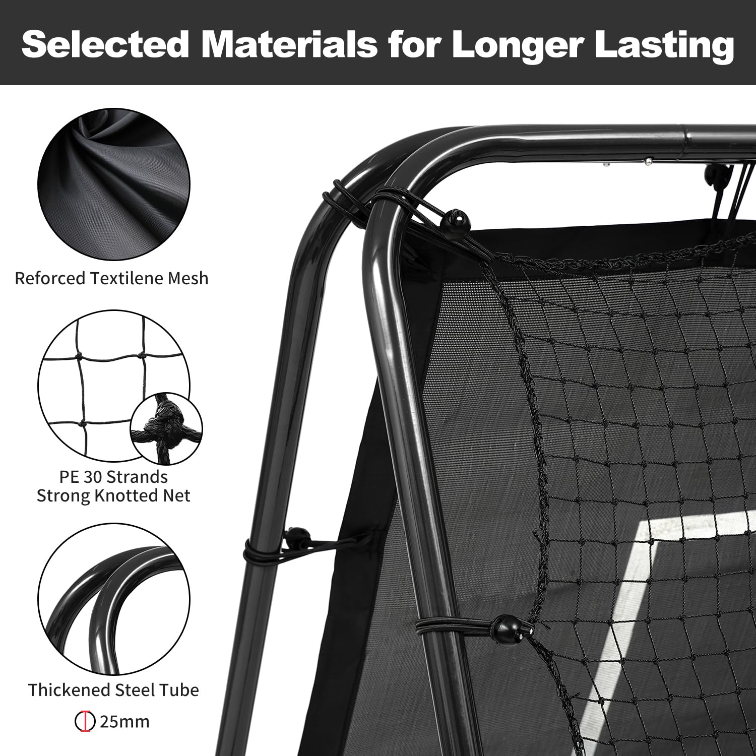 BAGAIL Doppelseitiges Rebounder-Netz, Fußballnetze, verstellbare Winkel, anpassbare Struktur, Rebound-Netz mit Ziel für Geschicklichkeitstraining, tragbare Fußballtore für den Garten, 120x120cm