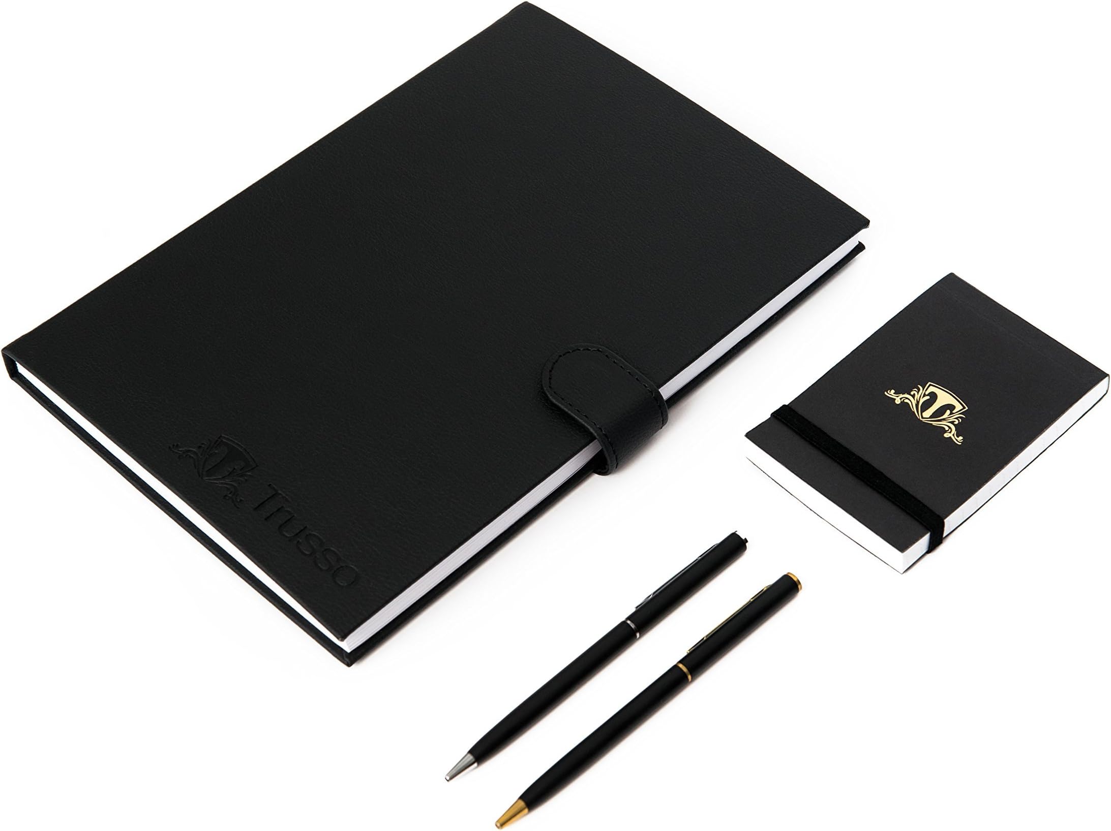 Trusso - Professional Notebook Bundle - Leather Bound B5 Journal, Notepad, 2 Pens - Best for Students, Business, Travelers - Includes Bookmark, Pen Holder, Magnetic Strap for Men and Women