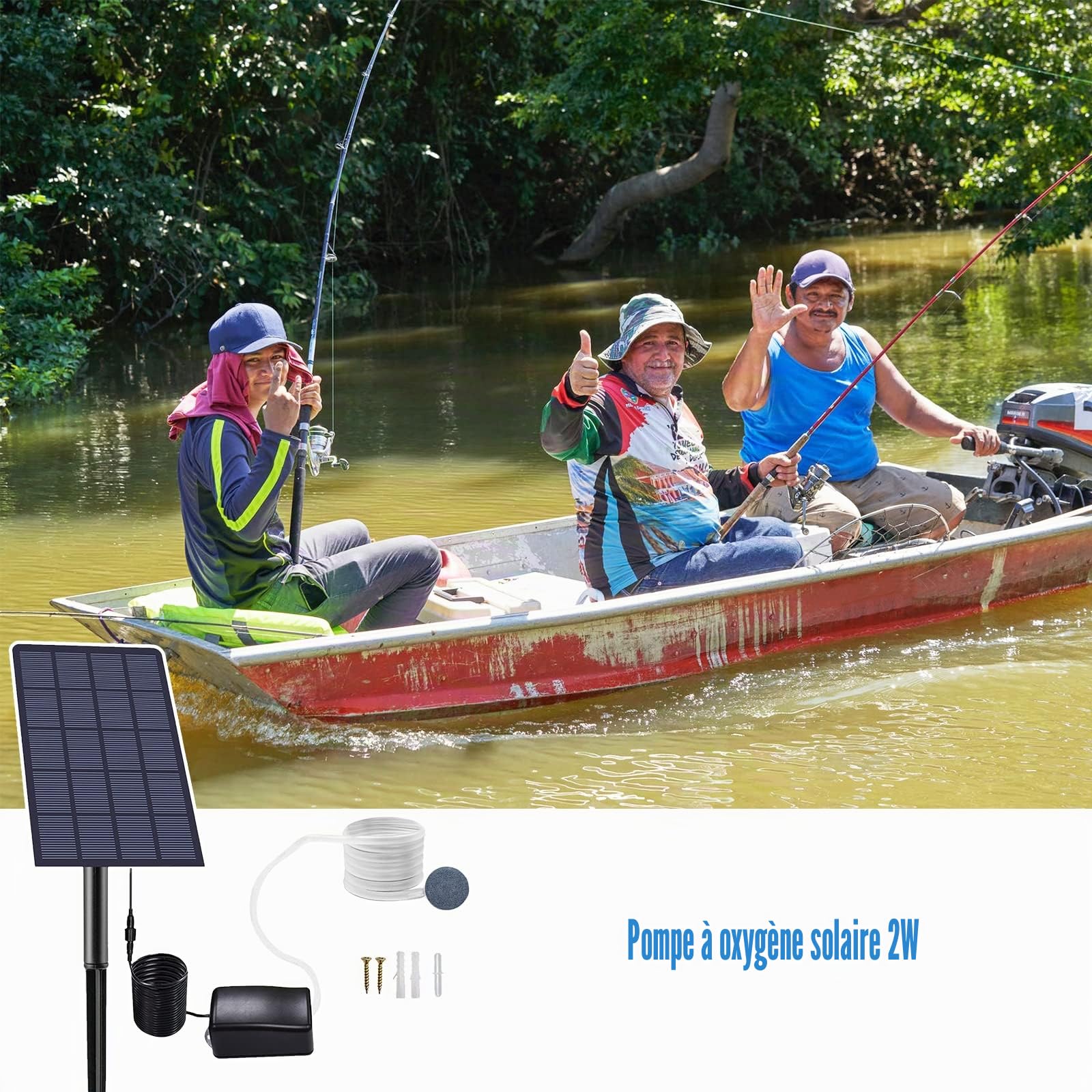Andoer Solar Powered Pond Oxygenator Air Pump, Plug-in Solar Pond Aerator Aquarium Oxygen Aerator with Pipe Air Bubble Stones for Garden Fish Tank Outdoor Pool Pond