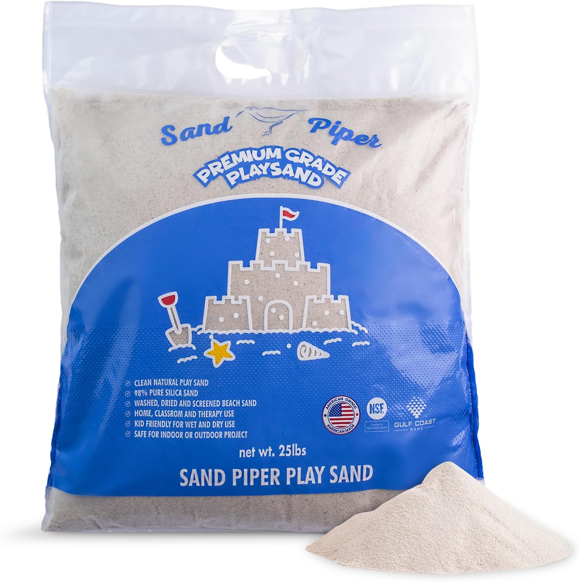 Sandpiper Multiuse Play Sand for Kids - 25 Lbs Indoor Outdoor Silica Sand for Sandbox, Craft Table, Sensory Bin Filler, & Building Beach Castles
