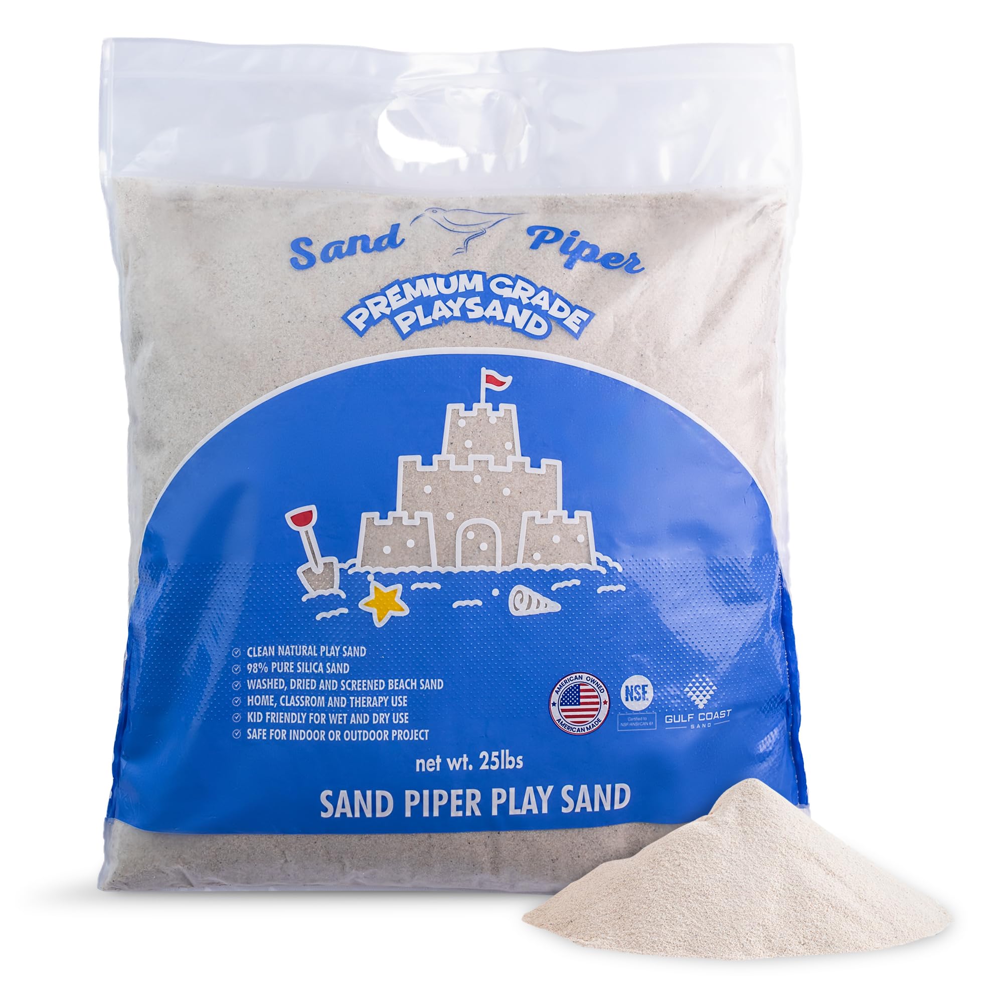 SandPiper Premium Natural White Sand for Sandbox & Other Play Areas, Fine Texture, 25 lbs
