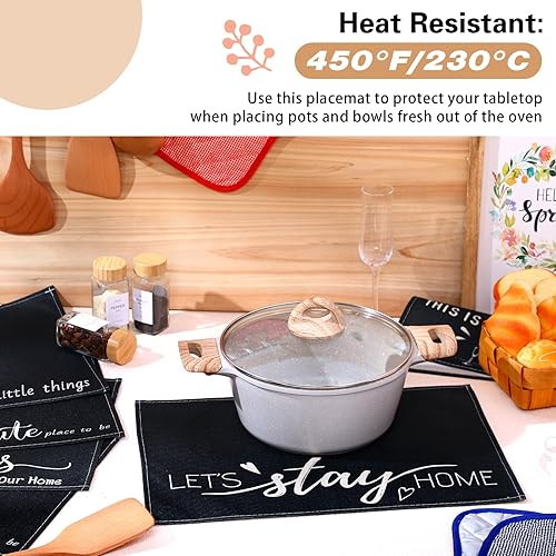 Miniatura 4 de Juego de 6 manteles individuales de lino de 18 x 12 pulgadas, manteles individuales rústicos con refranes, regalos de inauguración de la casa,