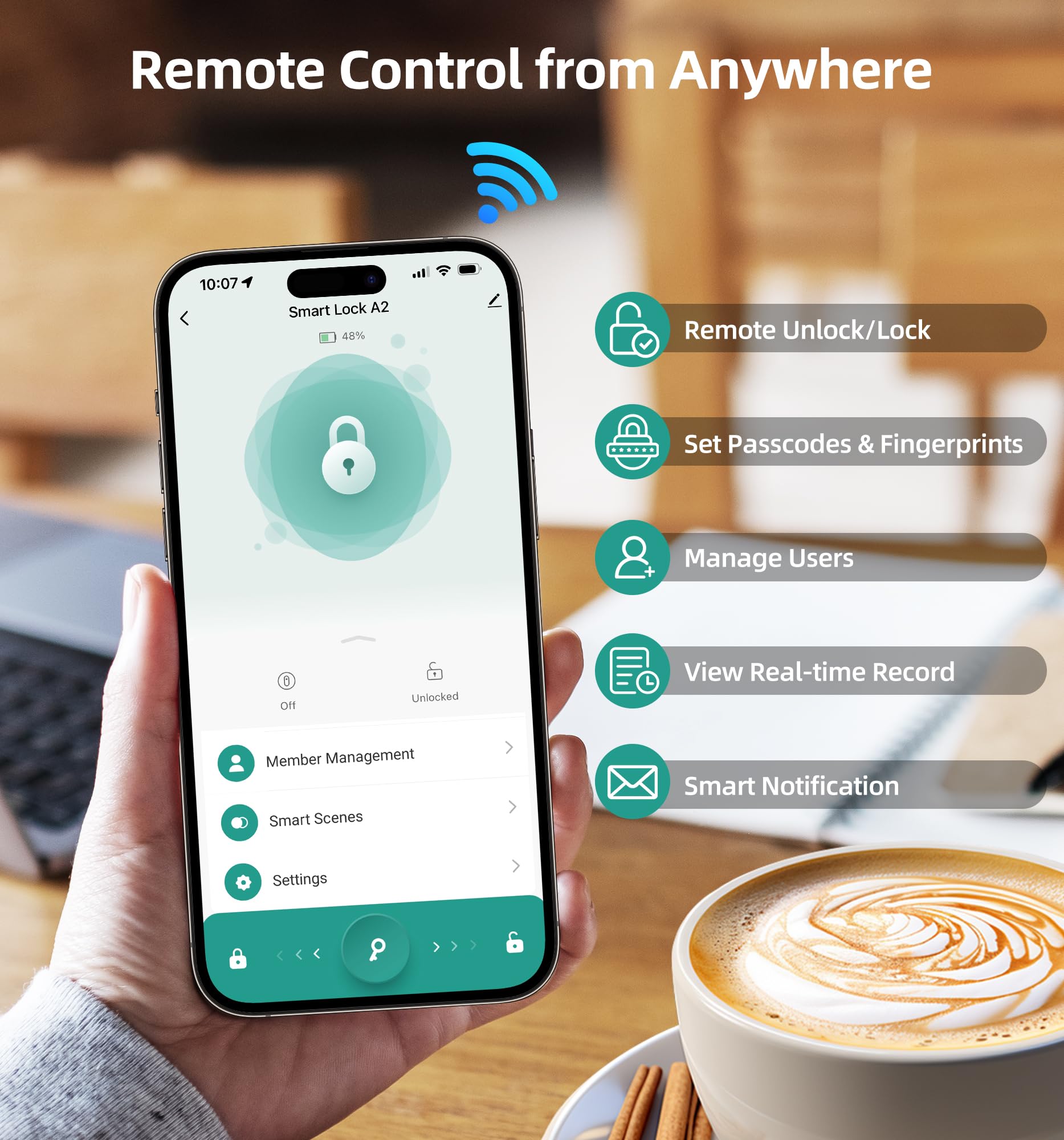 Set di serrature smart WiFi: HEANTLE Keyless Entry Serratura per porta d'ingresso, tastiera digitale elettronica con impronte digitali, chiavistello con maniglie, app telecomando, Alexa Voice