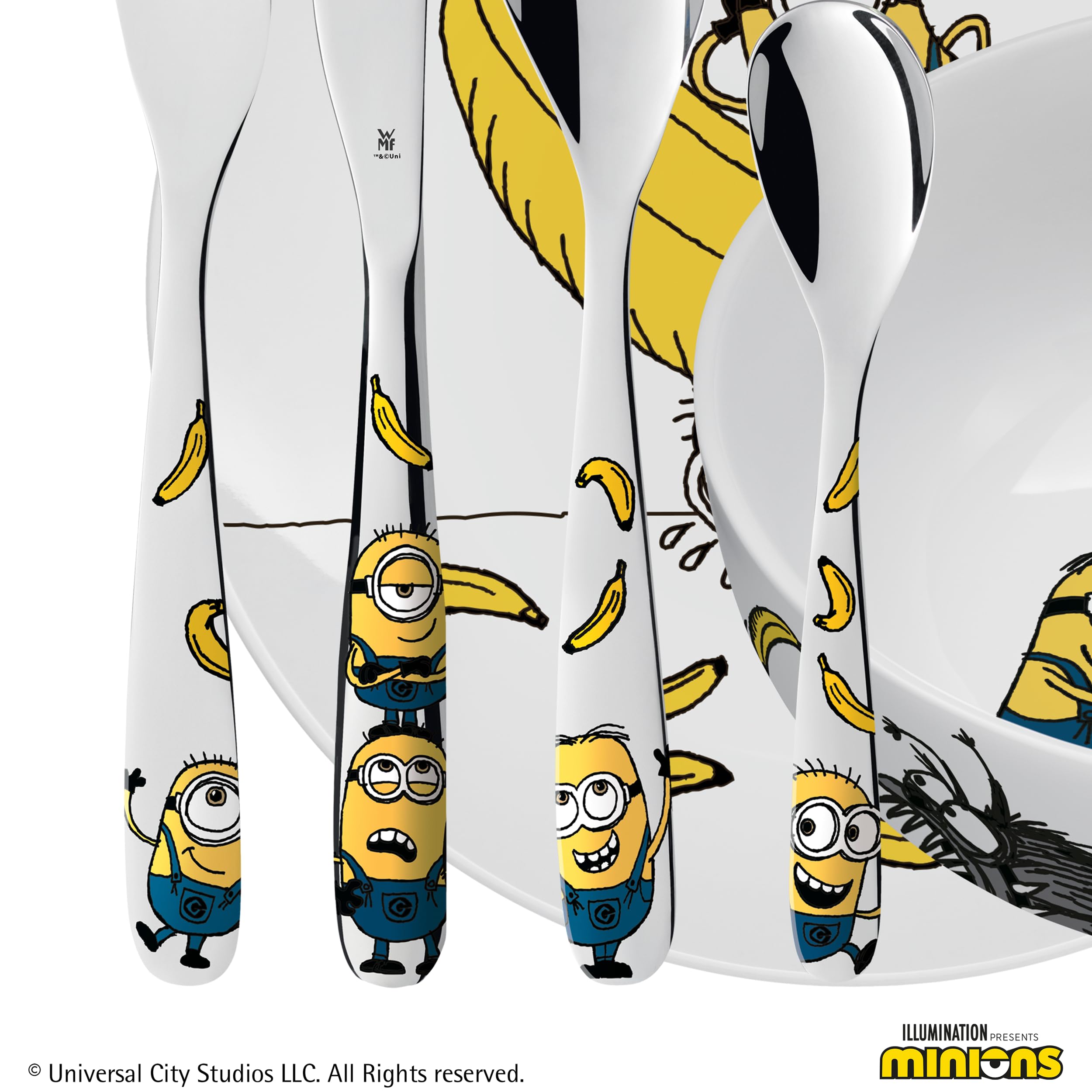 WMF Kinderbesteck & Geschirr Set Minions 6-teilig – personalisiert mit Gravur – für selbstständig essende Kinder ab 3 Jahren – Geschenk zum Geburtstag