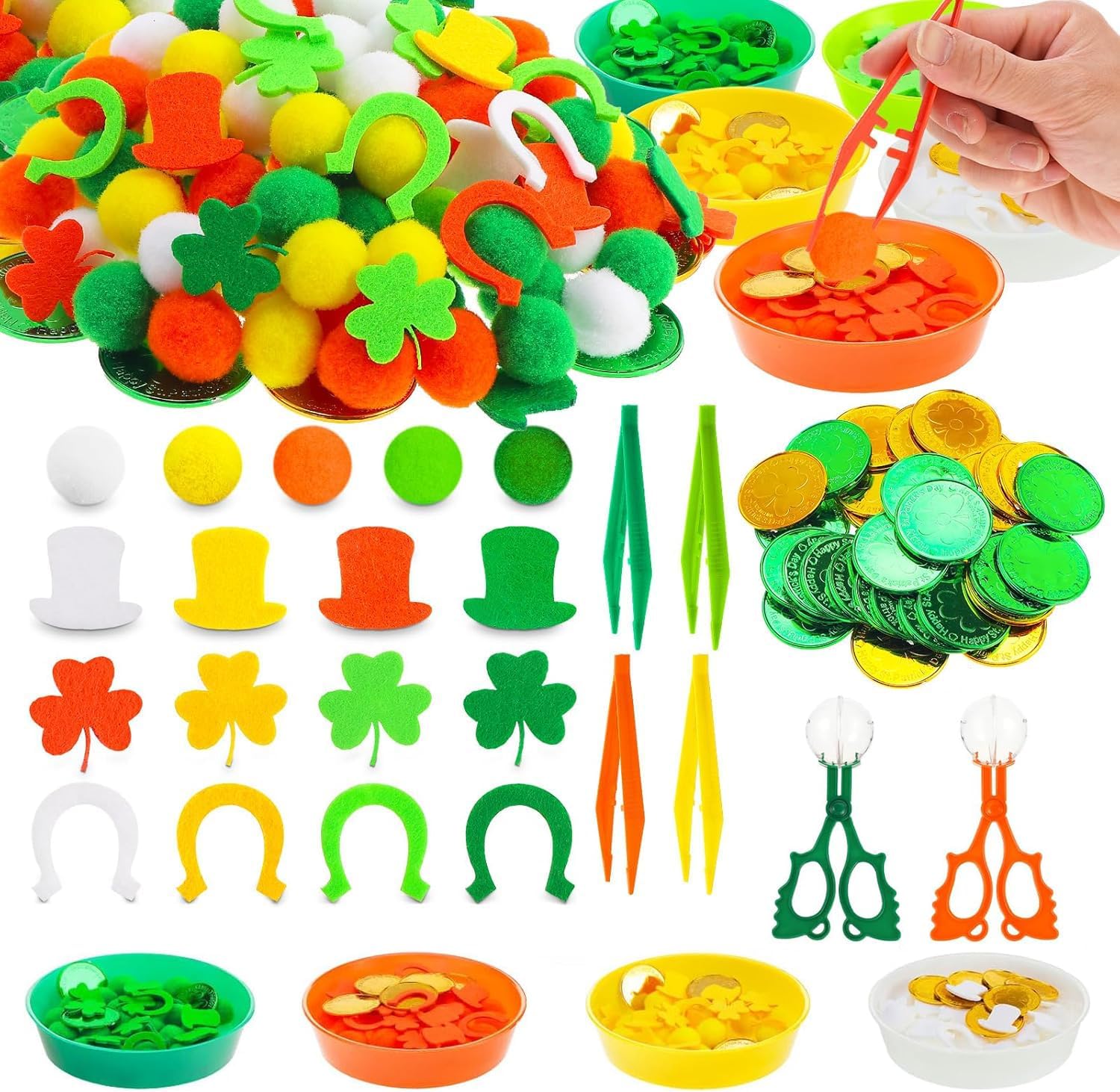 230 Pcs St. Patrick's Day Sensory Bin Items Irish Shamrock Counting Sorting Sensory Bin Filler Fine Motor St. Patrick's Day Hat Counts for Irish Counting Decor