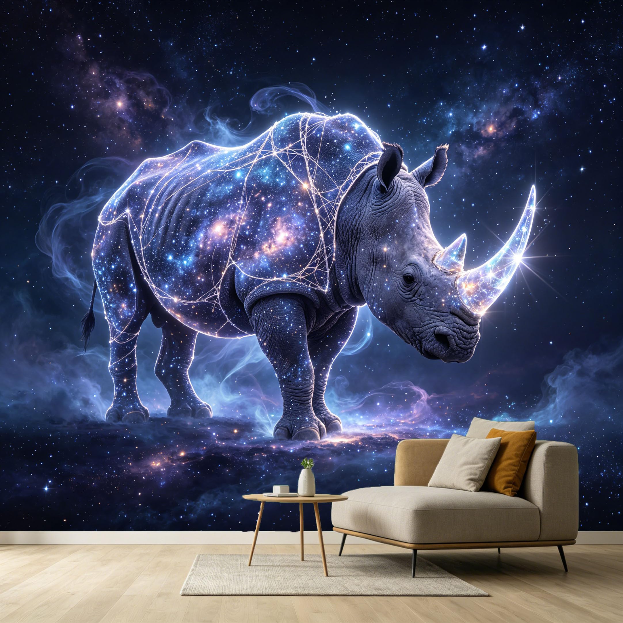Custom Size Wall Murals Abstract Celestial Rhinoceros Galaxy Starry Nebula 3D Trompe L'Oeil SelfAdhesive Wall Fabric Removable Large Wallpaper Photo for Living Room
