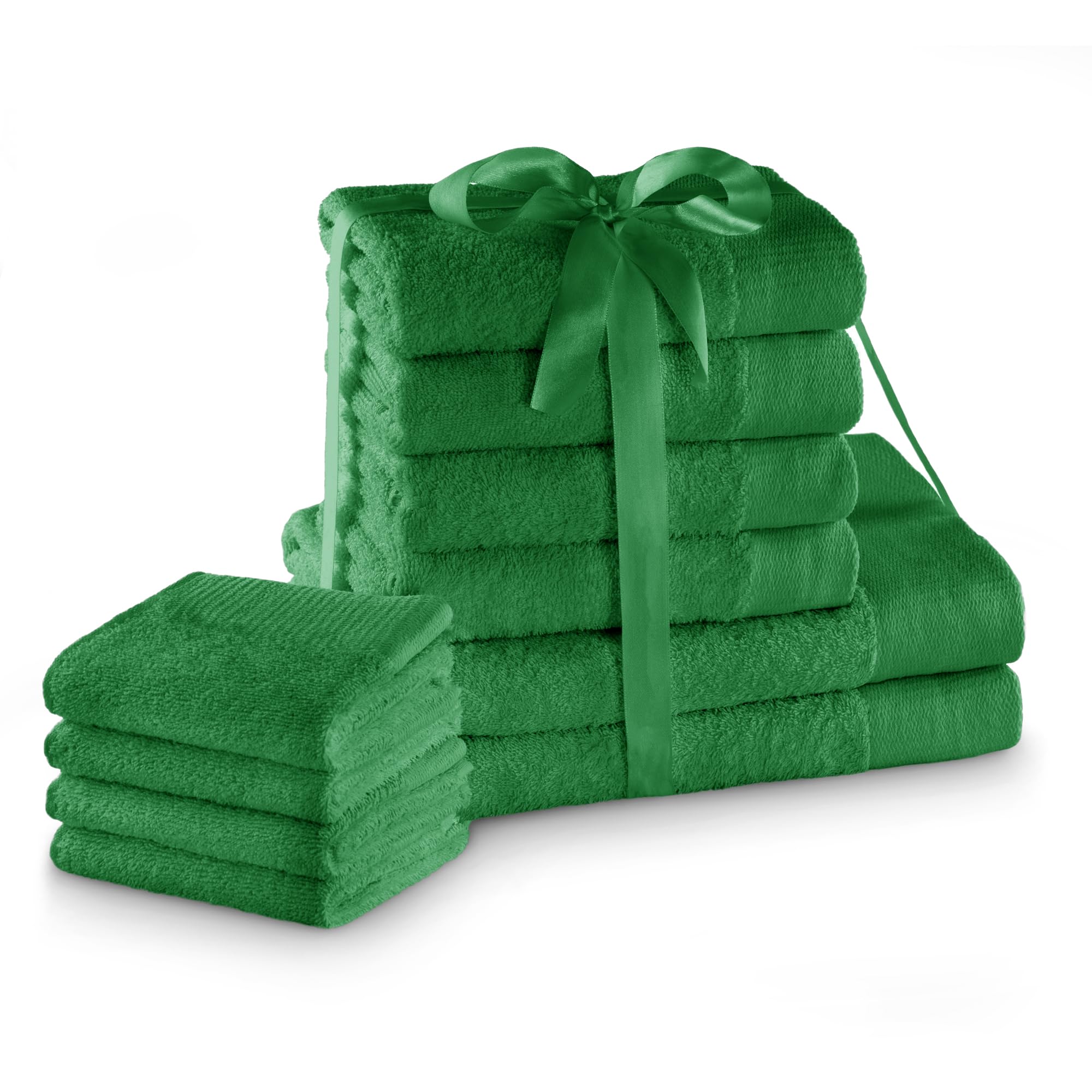 AmeliaHome Set 10pcs 4 Guest Towels 30x50 cm, 4 Towels 50x100 cm and 2 Bath Towels 70x140 cm 100% Cotton Absorbent Green Amari โ image 1