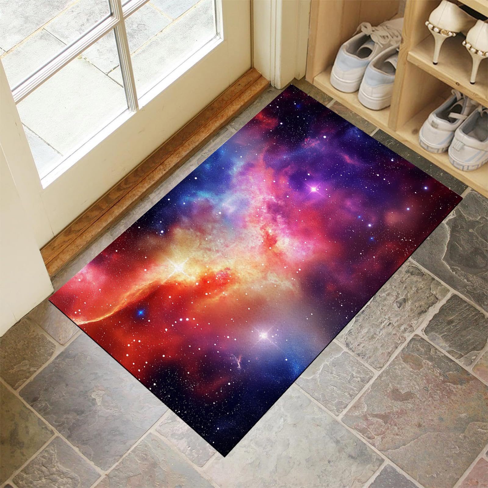 Tapis robuste antidérapant violet ciel étoilé paillasson lavable 60x90