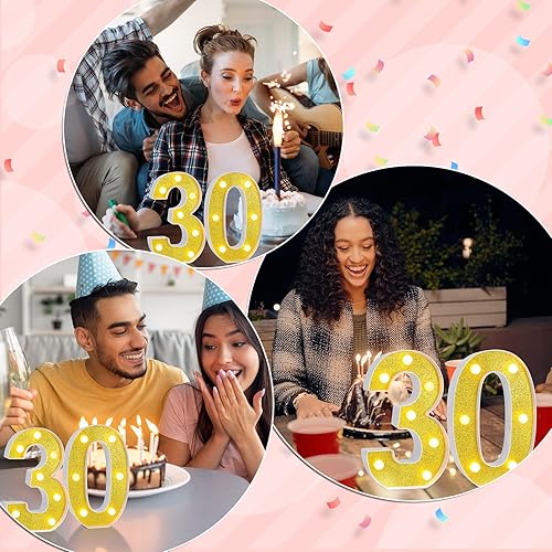 Miniatura 5 de Treela Números decorativos de cumpleaños de 8.7 pulgadas, letrero de número de marquesina con purpurina para decoración de fiesta de cumpleaños,