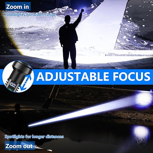 Miniatura 6 de RFICUH - Linterna recargable de alta potencia, 60 W, súper brillante, 2000 lúmenes, XHM77.2, LED de alta potencia táctica más brillante, linterna de