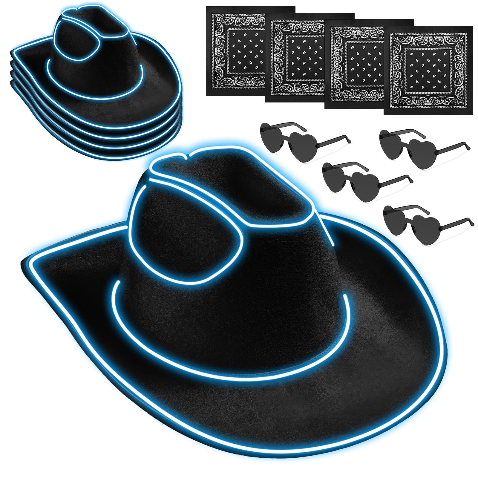 12 Pcs Cowboy Light up Hat Set, Cowgirl Party Accesorry