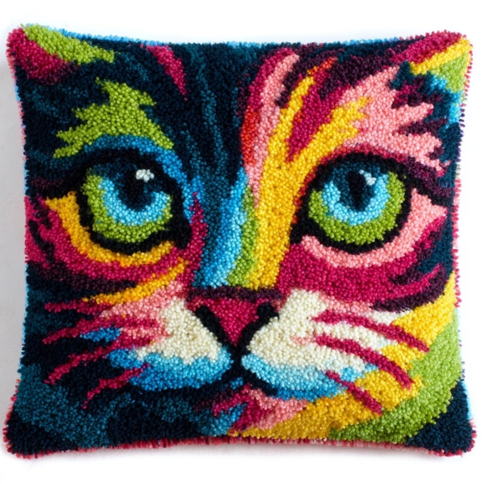 WallustrioaW Latch Hook Cushion Kit 43x43cm,Colorful cat face