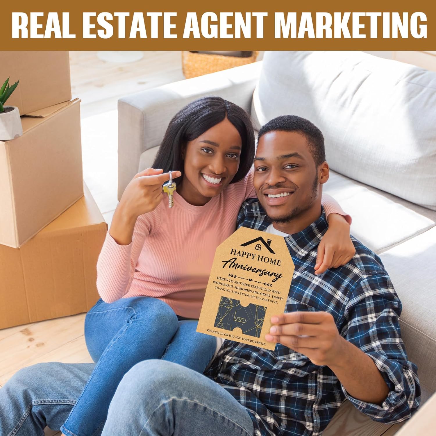 MotiMind 50 Sets of Real Estate Mailers Greeting Cards Neighbor House Shaped Cards With Envelopes Real Estate Agent Supplies(Happy Home Anniversary)