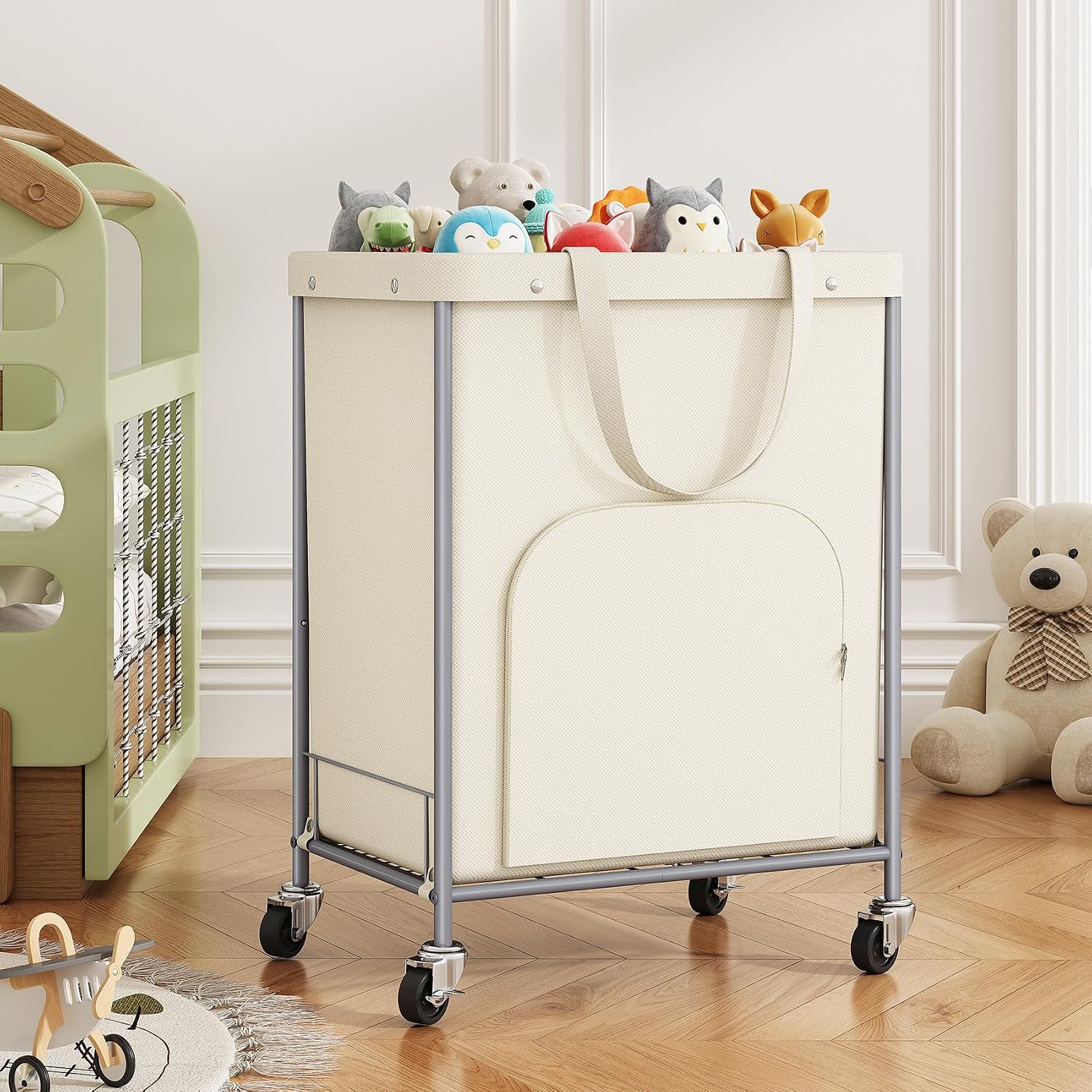 170L Large Laundry Basket with Wheels, Rolling Laundry Hamper Easy Access Clothing Minimizes Bending, Laundry Cart with 4 Silent Casters & Removable Bag for Bedroom, Bathroom, Laundry Room, Beige