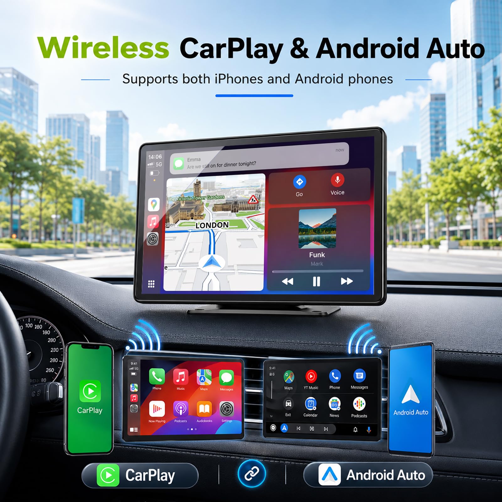 LAMTTO Écran CarPlay 9 Pouces avec CarPlay sans Fil & Android Auto