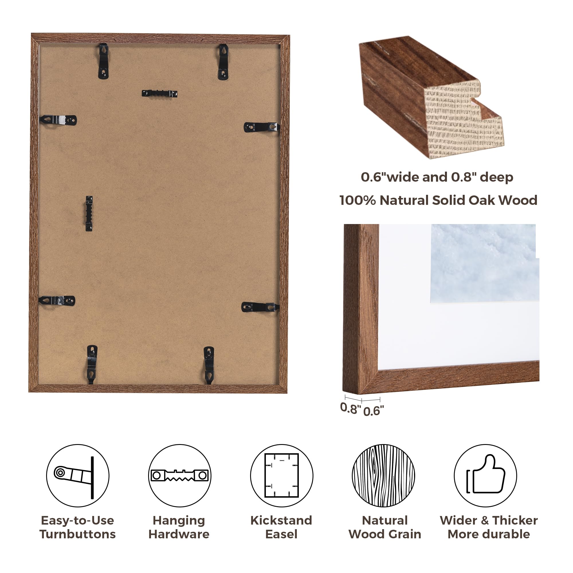 A3 Picture Frame, Solid Oak Wood A3(30x42 cm Photo Frame, A3 Frame with Mount for A4(21x29.7 cm) - Image 3