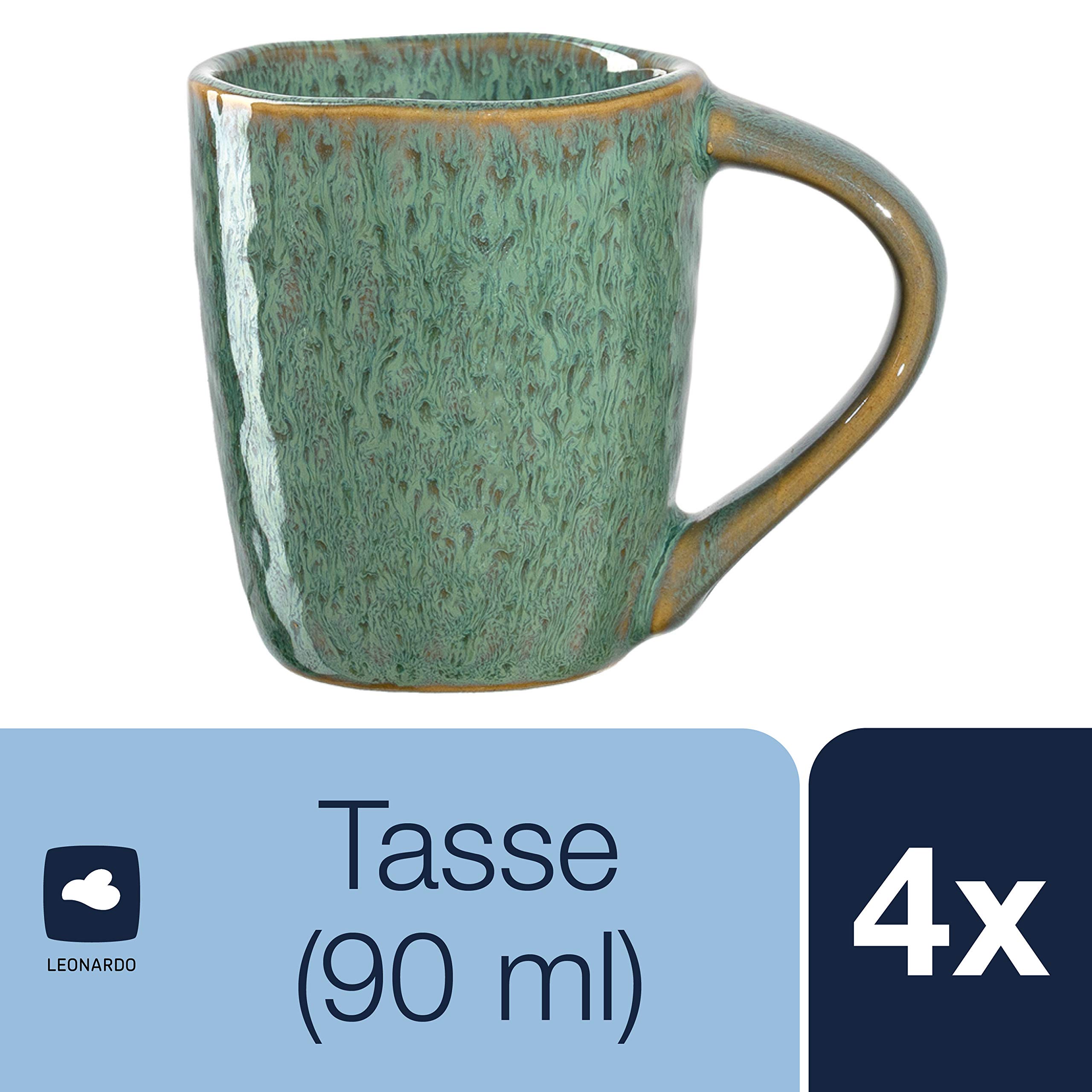 LEONARDO HOME 018597 MATERA - Set di 4 tazzine da caffè, 90 ml, in ceramica, colore: Verde
