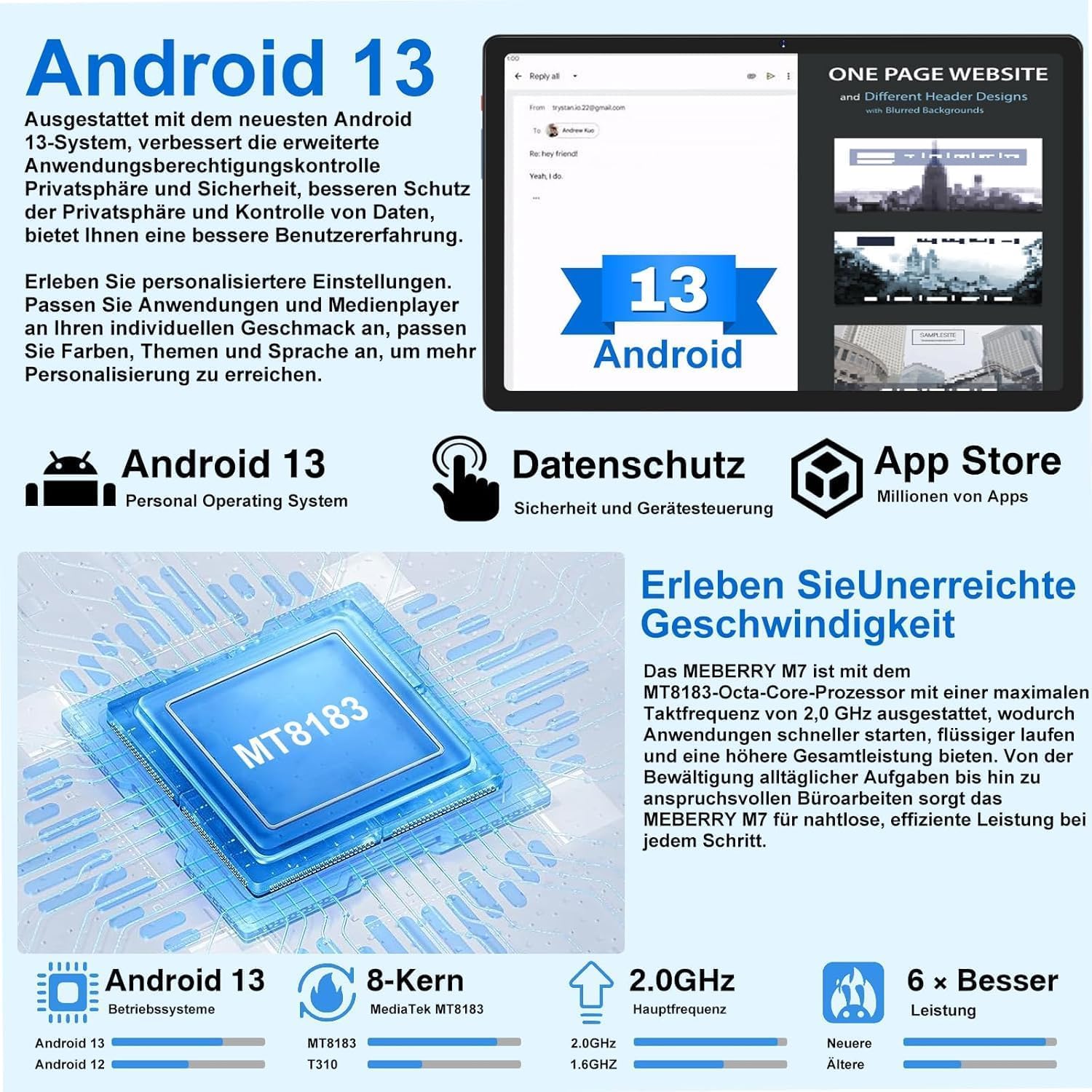 2026 Neueste Tablet Android Gemini AI Tablet 2K Bildschirm 16GB RAM + 256GB ROM + TF 2TB Octa-Core / 2000 x 1200 Pixels / 8600 mAh / 5MP + 13MP / 5G WLAN/Bluetooth 5.0, mit Maus Tastatur Blau