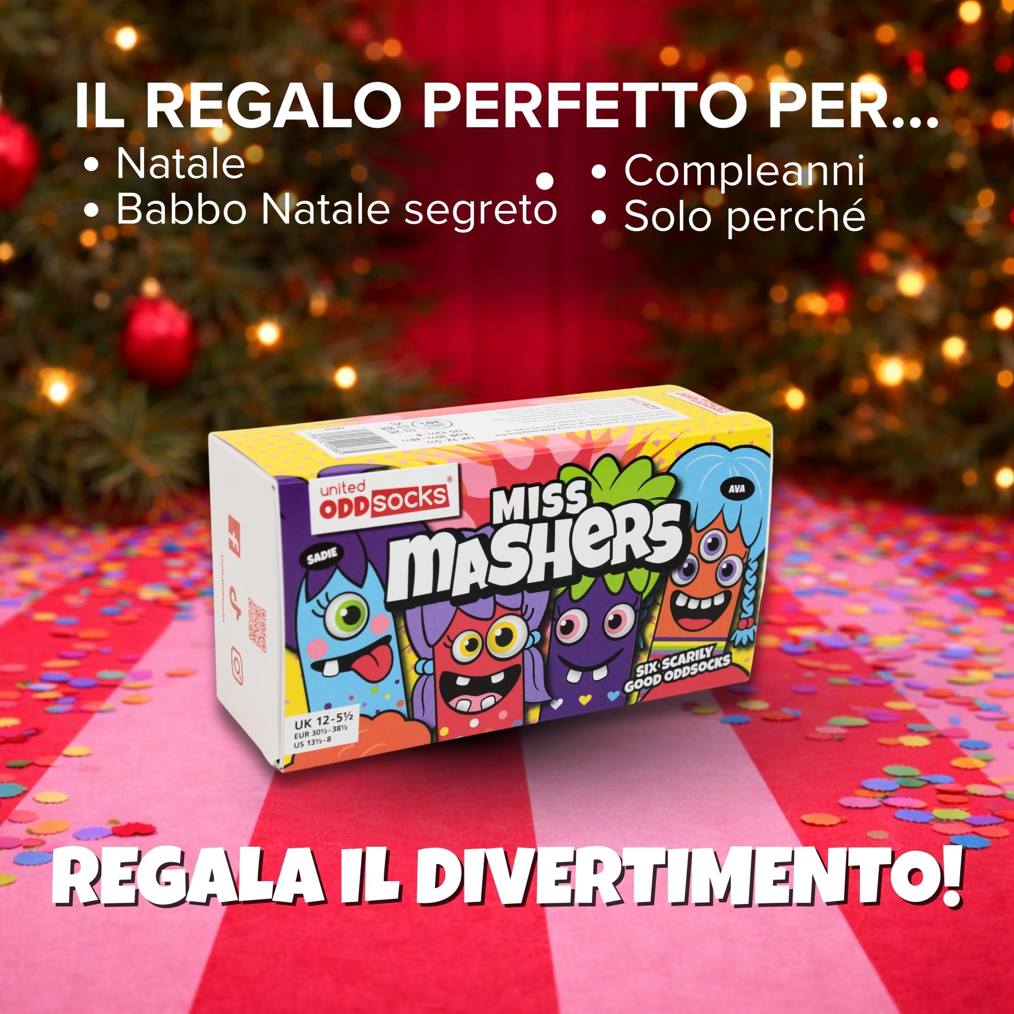United Oddsocks – Miss Mashers – Confezione da 6 calzini per ragazze, misure 30.5-38.5.