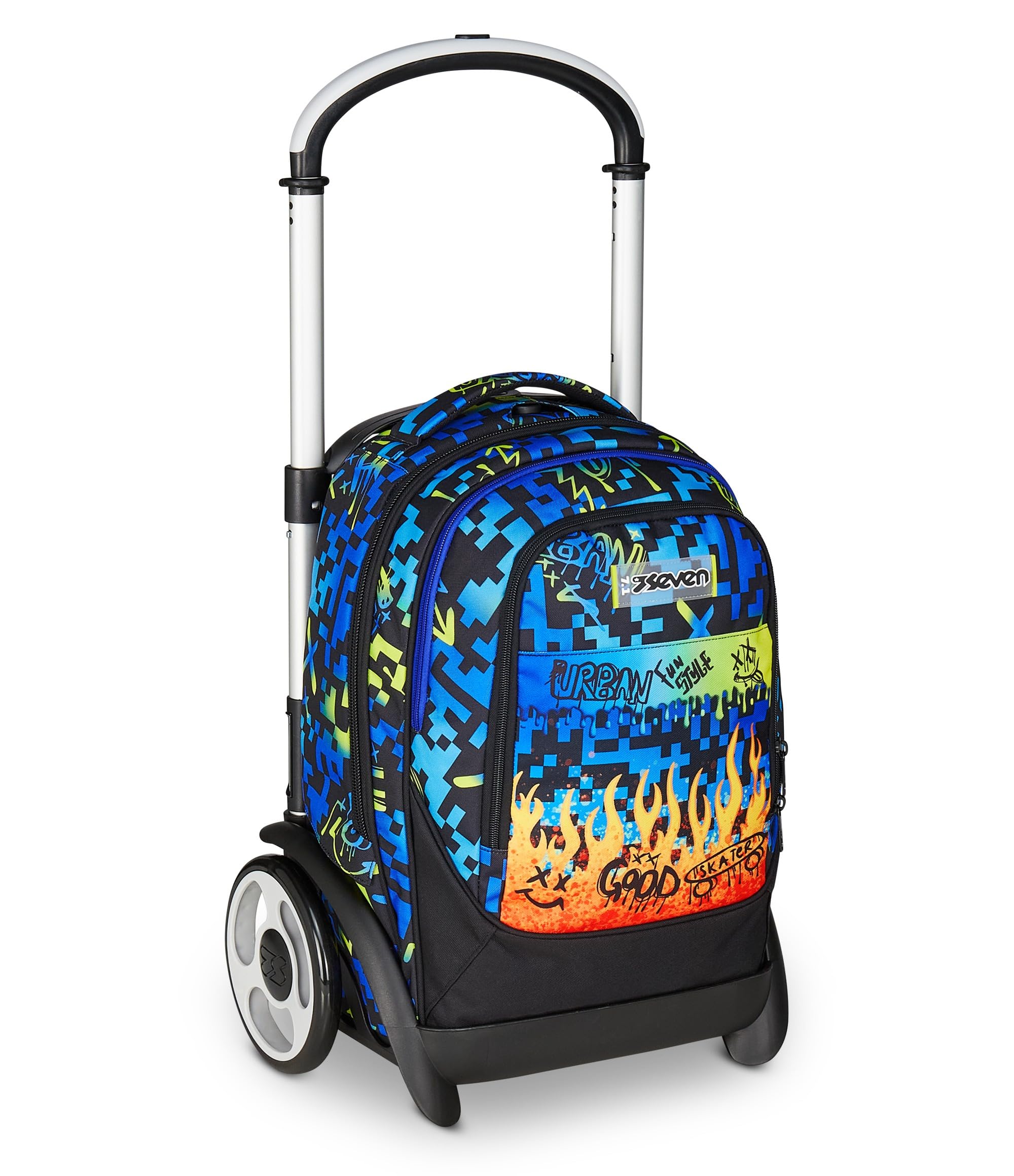 Seven Mochila escolar desmontable Tyre, azul, mochila con carro desmontable de 40 L, maxi ruedas y sistema crossover, manejable y resistente, escuela primaria y secundaria, mochila para niña