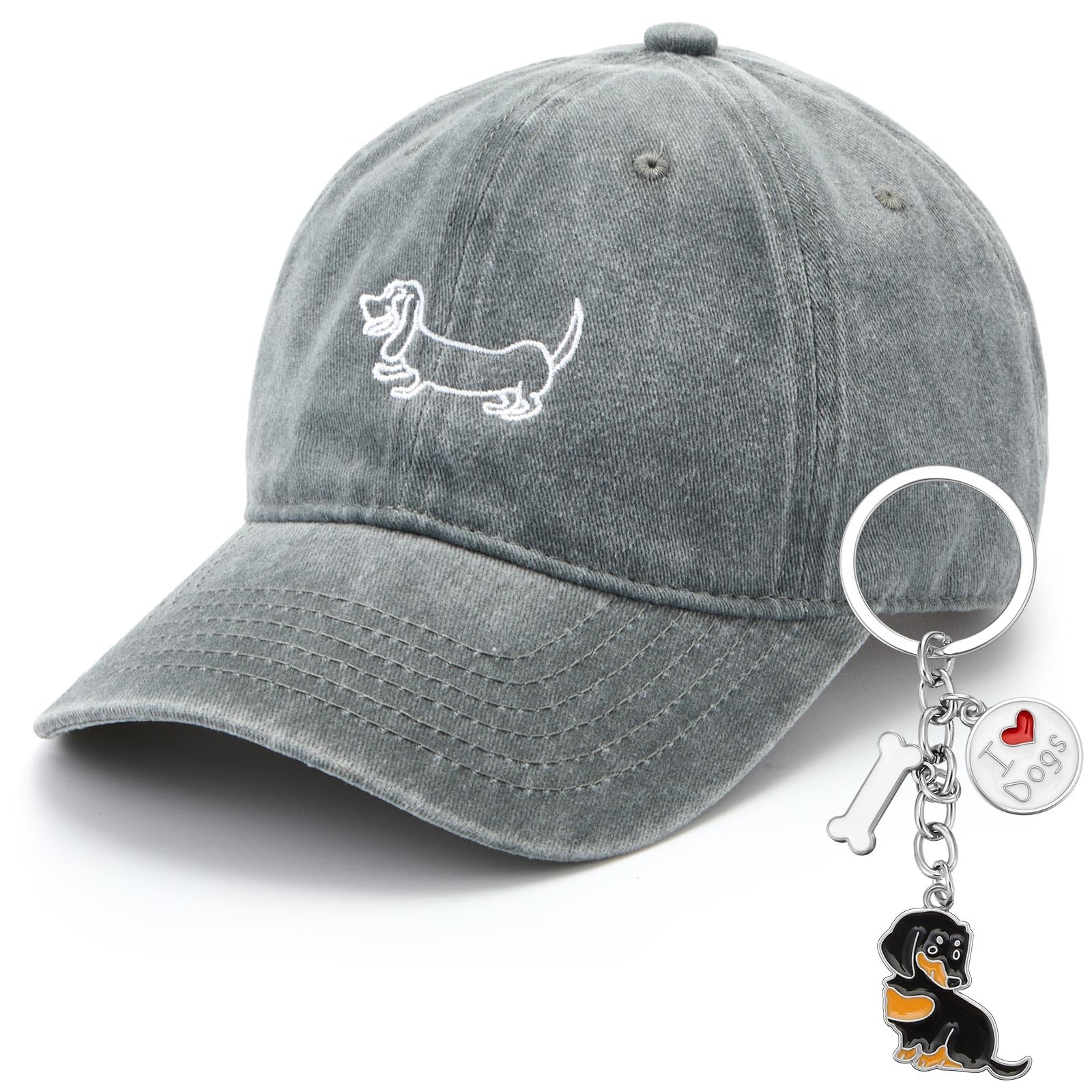 Hestya 2 Pcs Dachshund Gifts, Sausage Dog Gifts, Dachshund Baseball Cap and Keyring for Women Sausage Dog Owner Lovers Gift
