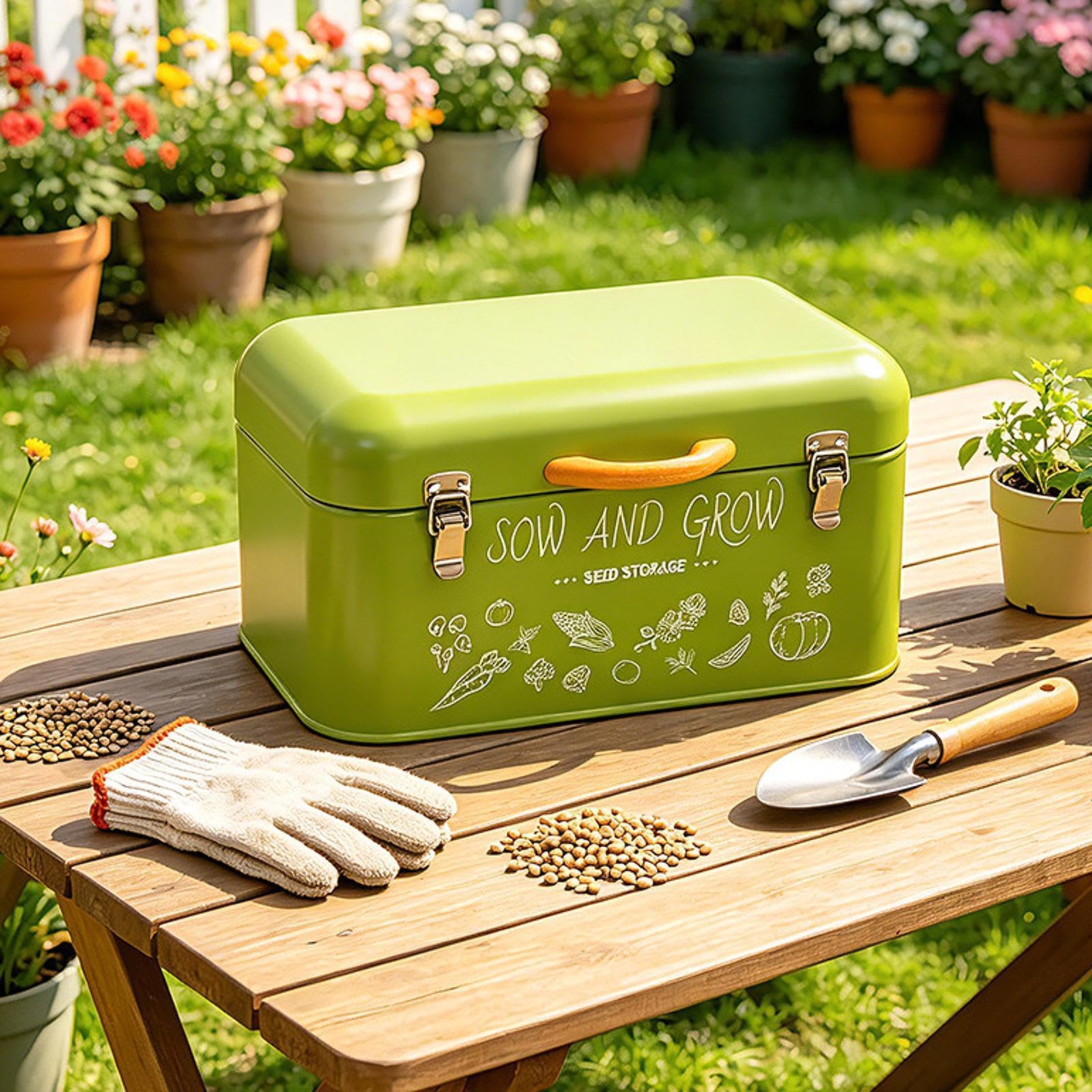predolo Scatola portaoggetti Organizer da Giardino in con Chiusure e Buste, Robusta Confezione per riporre Attrezzi da Giardinaggio, Idea Regalo, L