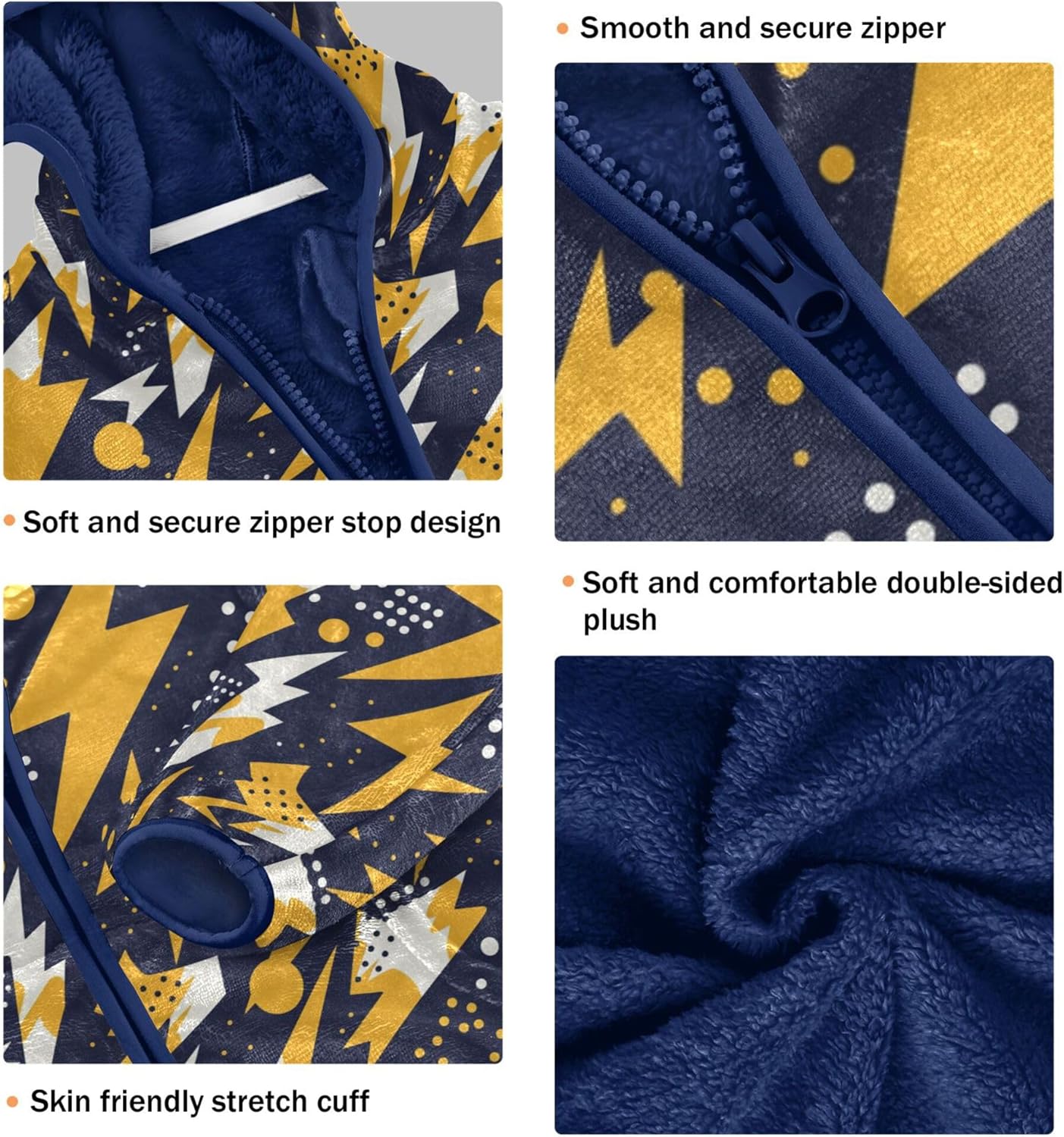 Yuiboo Yellow - White Lightning Geometrics Boys Fleece Jacket Outerwear Jackets Navy Blue Baby Boys Clothes